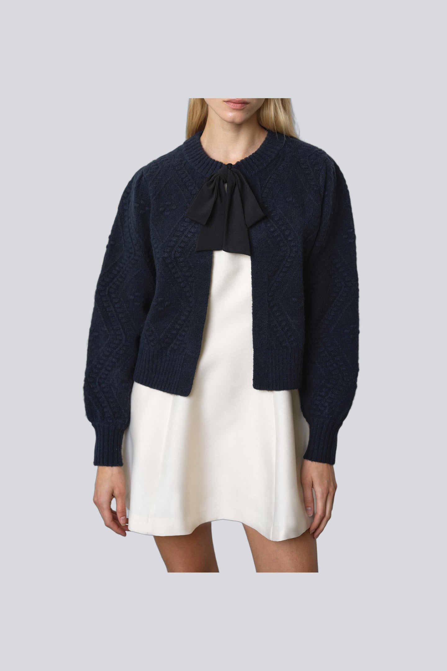 KITTY BOBBLE BOW CARDIGAN NAVY BLACK 2