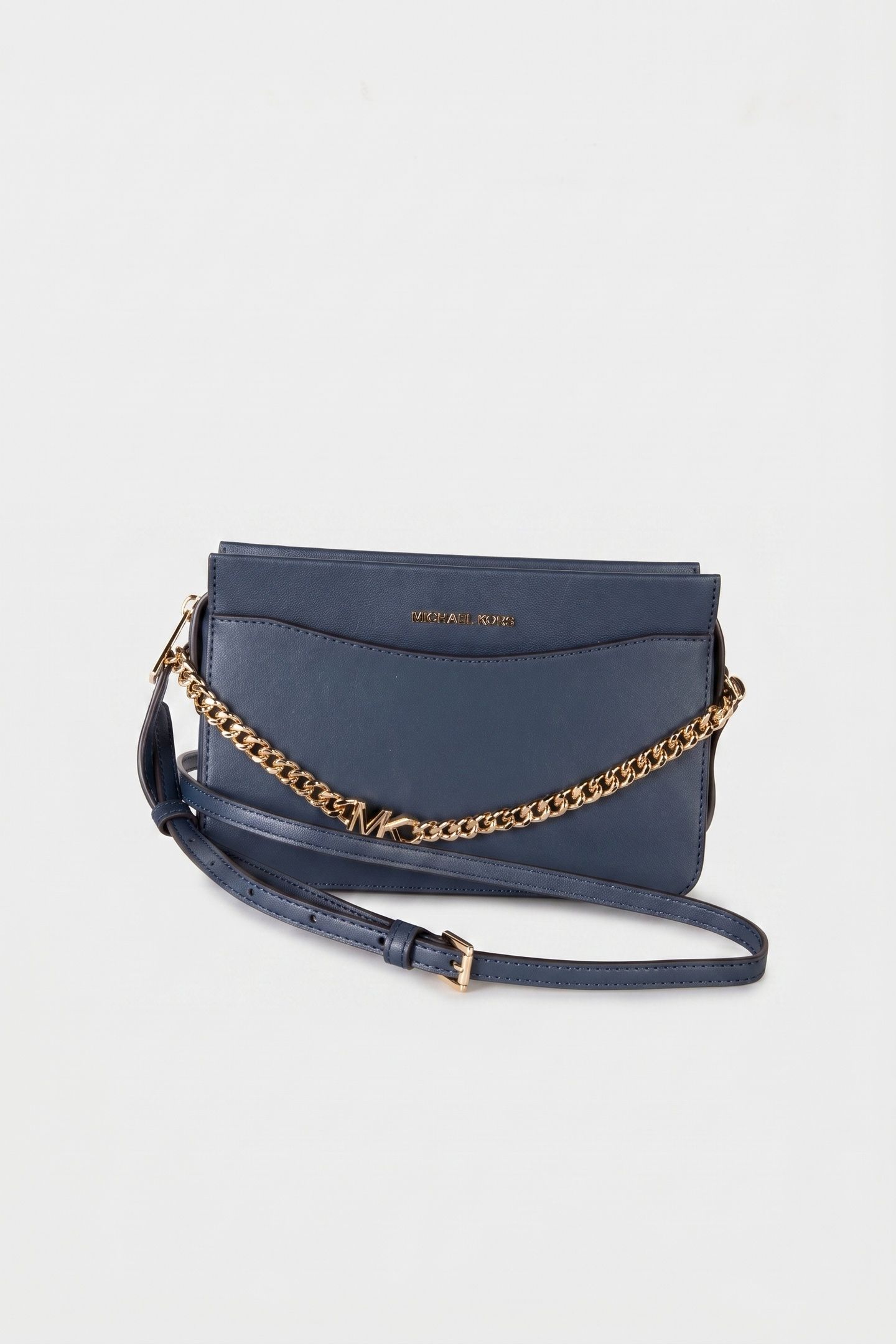 LARGE LEATHER CHAIN SWAG CROSSBODY NAVY 2