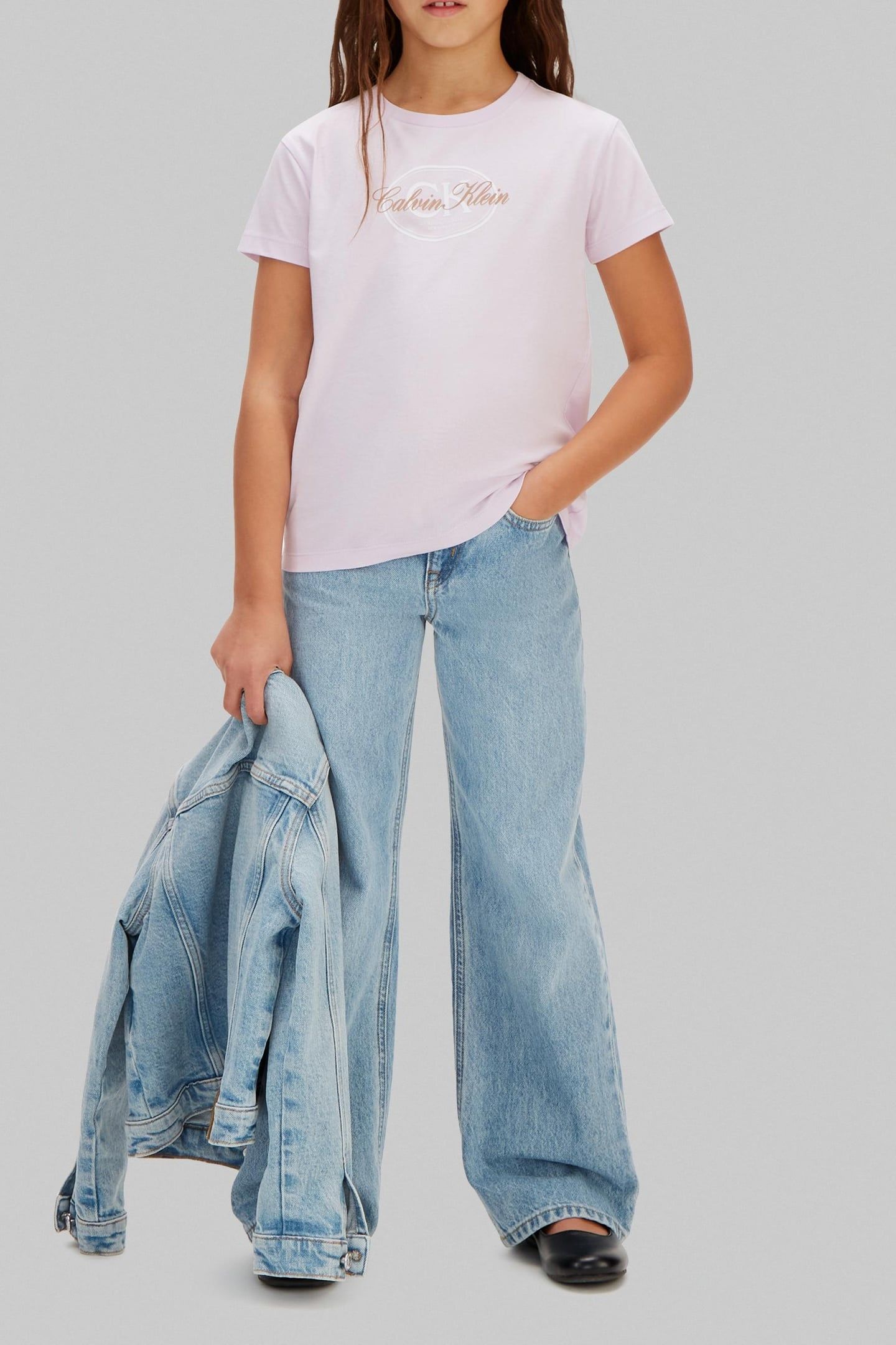 GIRLS CK SCRIPT SS T-SHIRT ISLAND LILAC 2