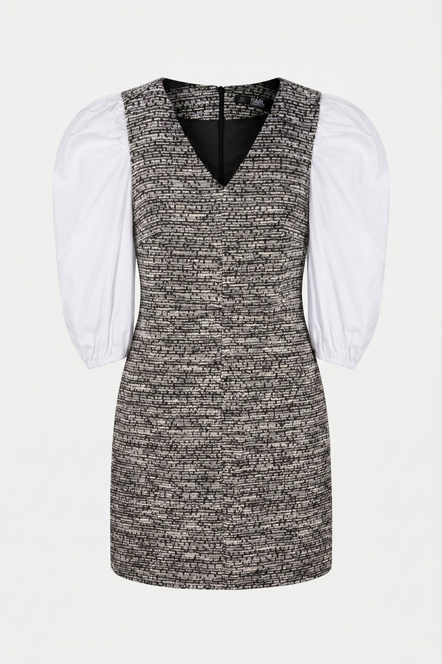 BOUCLE POPLIN SLEEVE DRESS BLACK/WHITE BOUCLE 3