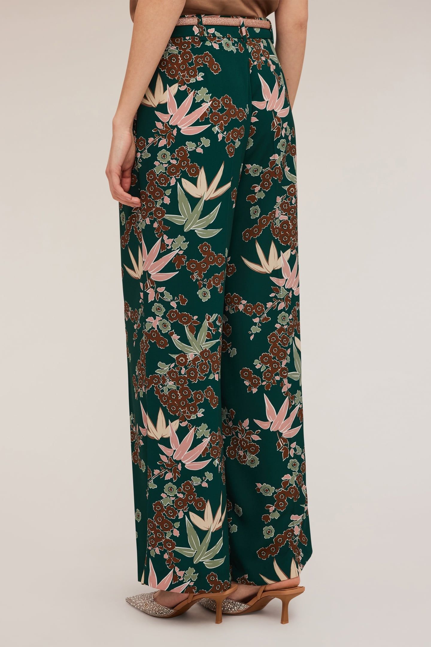 DECÒ PATTERNED PALAZZO TROUSERS WITH PLEATS GREEN 2