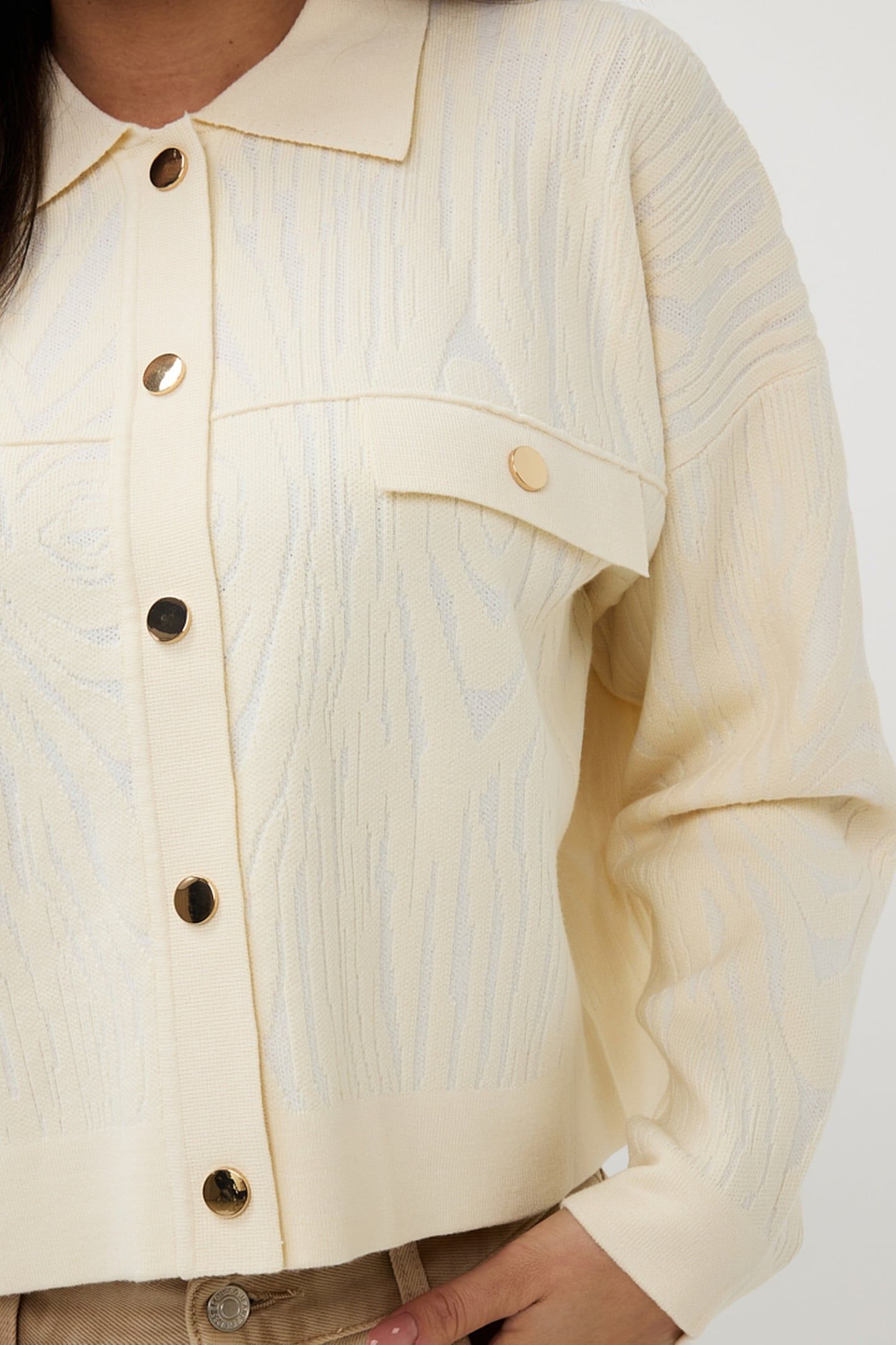 CARDIGAN JACQUARD 2TONE OFF WHITE 7