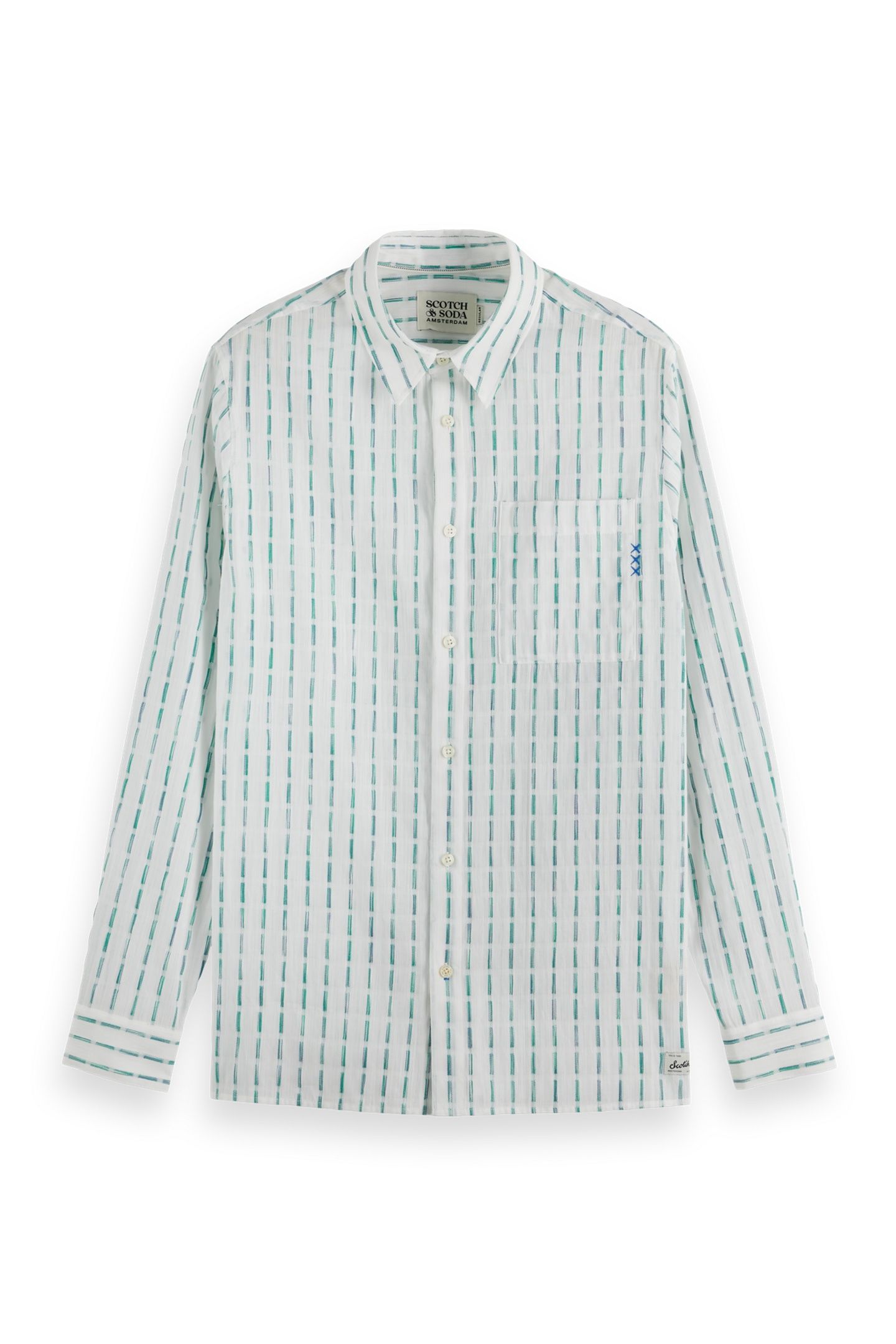 STRIPED COTTON-VOILE SHIRT WHITE / BLUE GREEN STRIPE 1