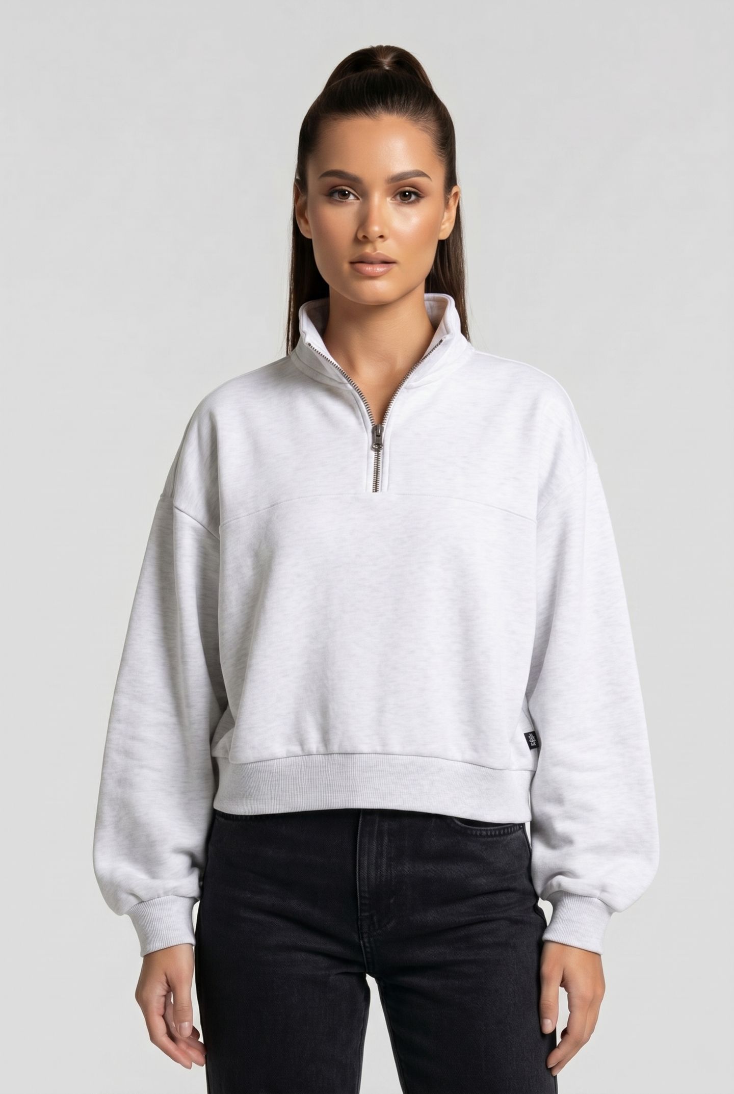 ELEVATED DOUBLE KNIT MOCK NECK WHITE HEATHER 1