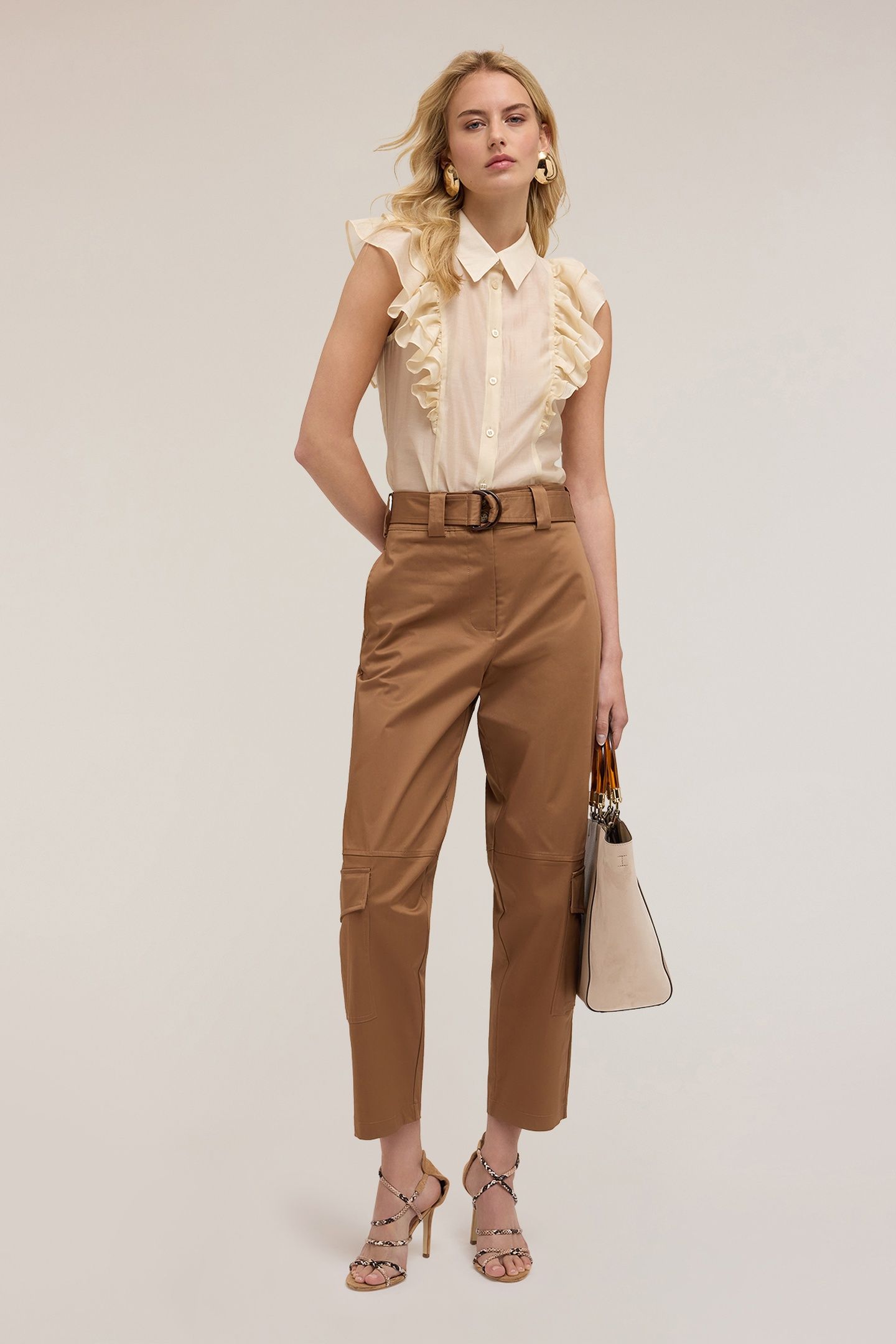 SATIN CARGO TROUSERS BROWN 3