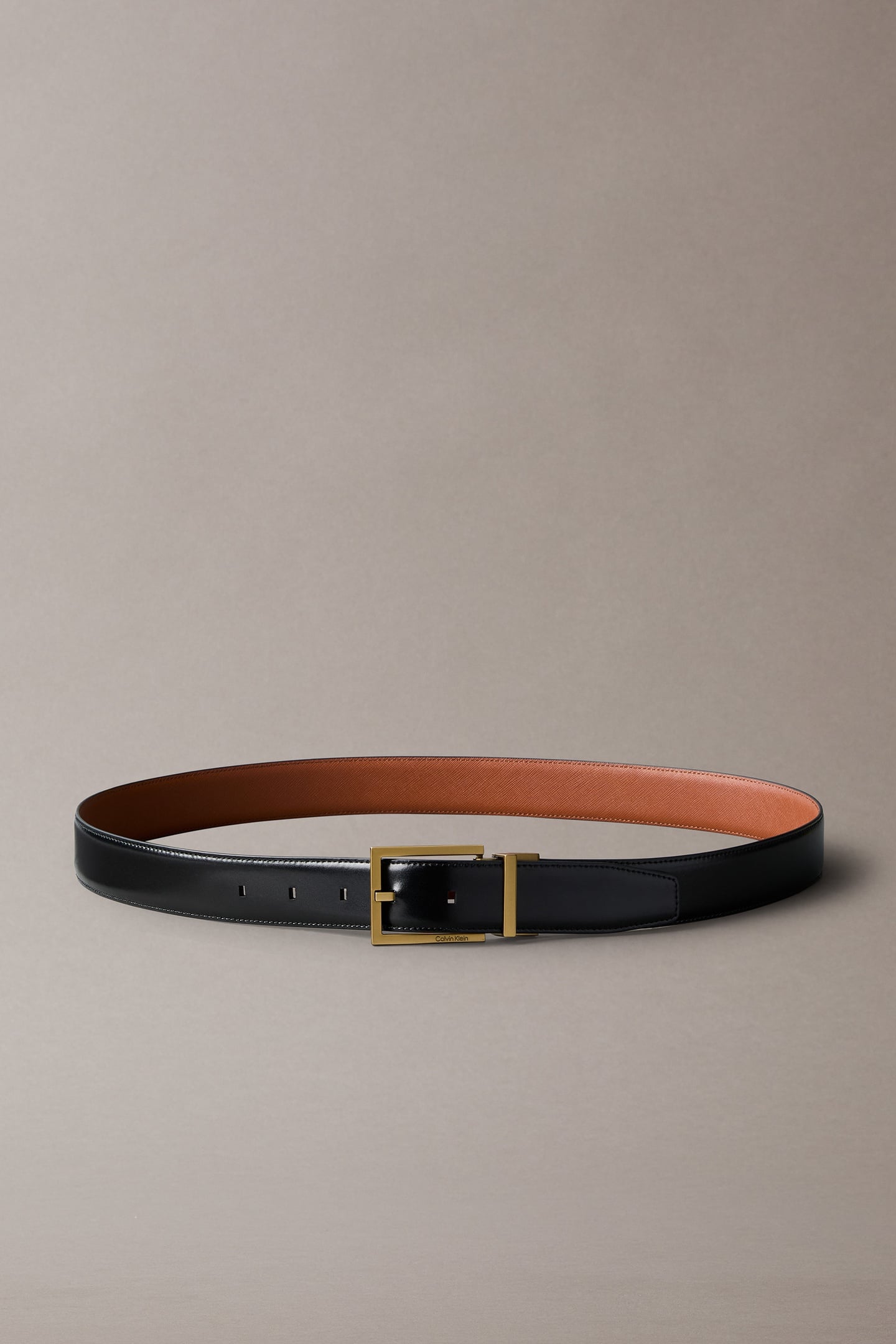 SQUARE BUCKLE SMOOTH BELT BLACK/COGNAC/OLD GOLD 2