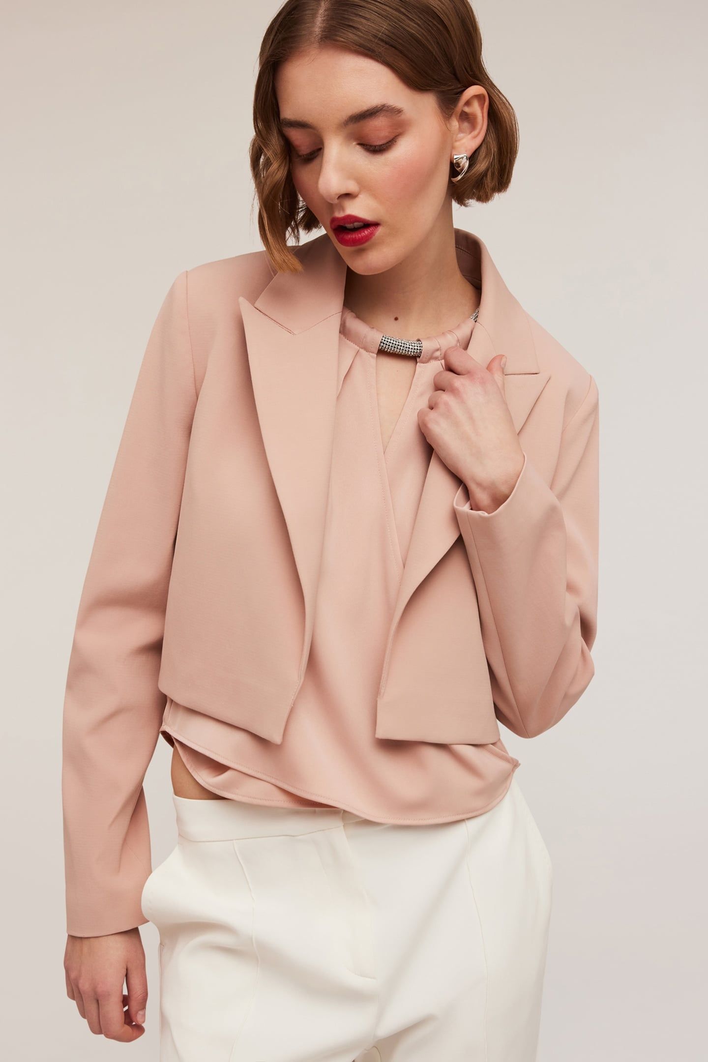 COTTON BLEND CANVAS SPENCER JACKET POWDER PINK 1