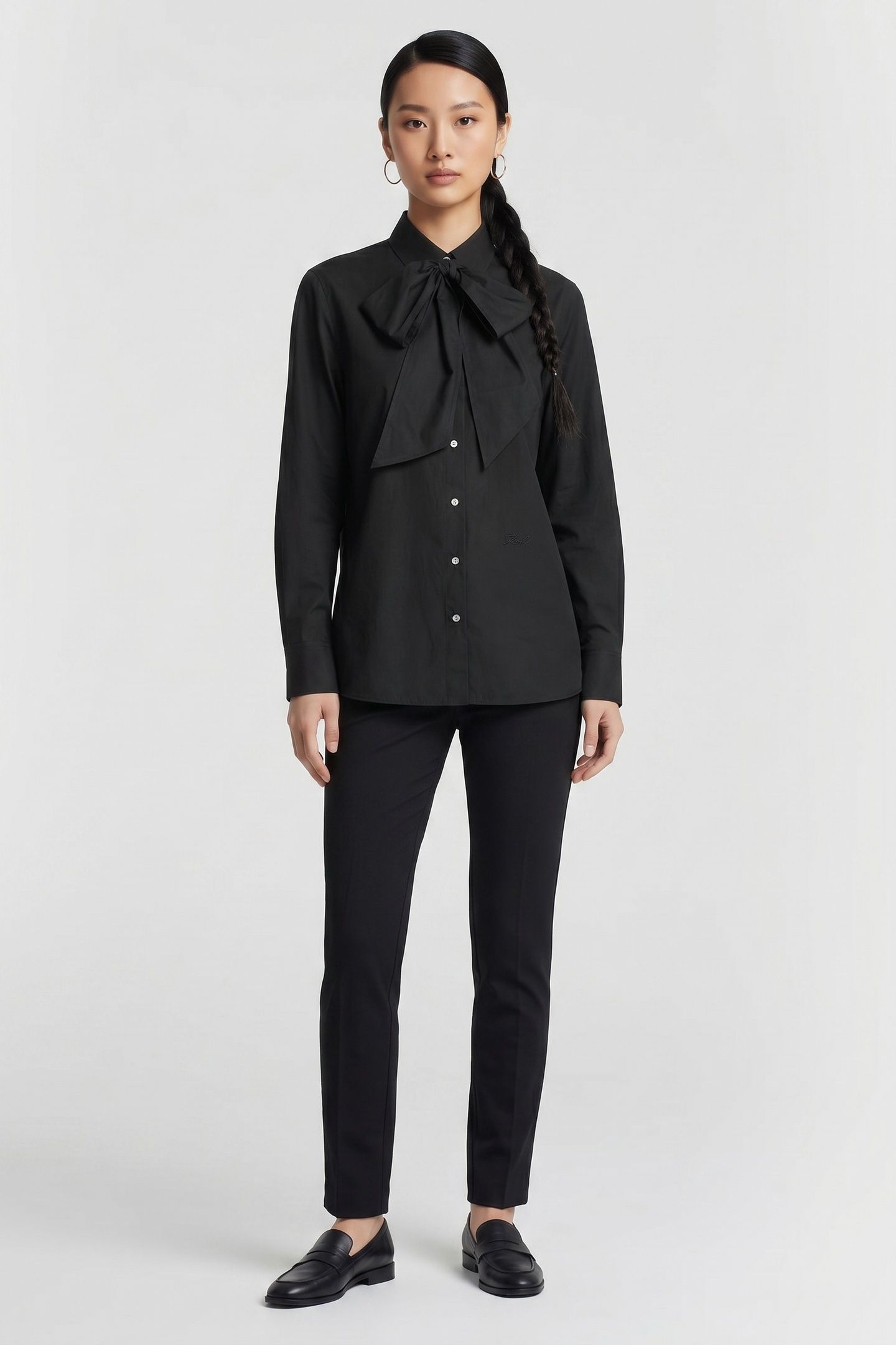 RETRO POPLIN BOW BLOUSE BLACK 1