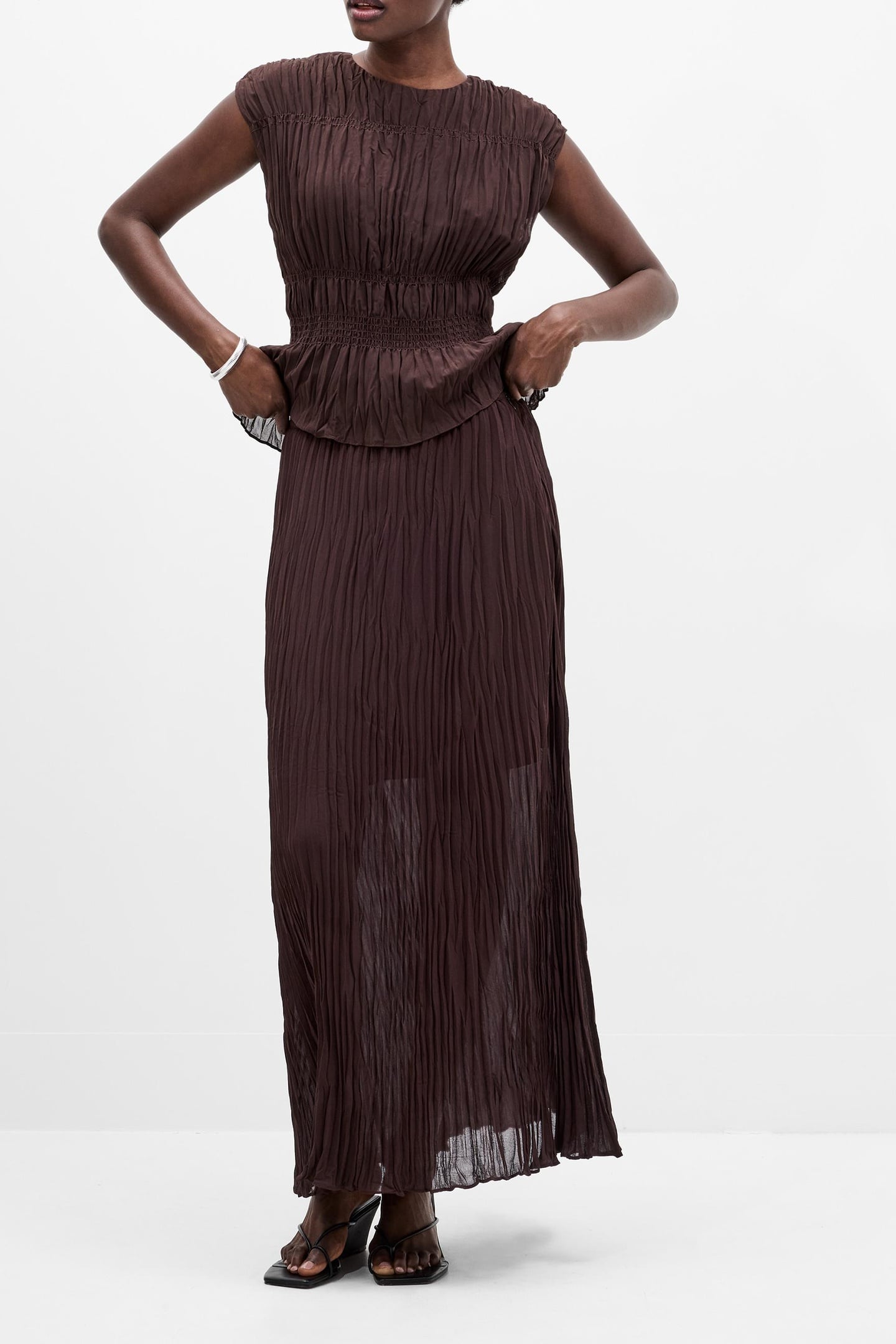 SAYLOR PLEATED OVERLAY SKIRT BITTER CHOCOLATE 1