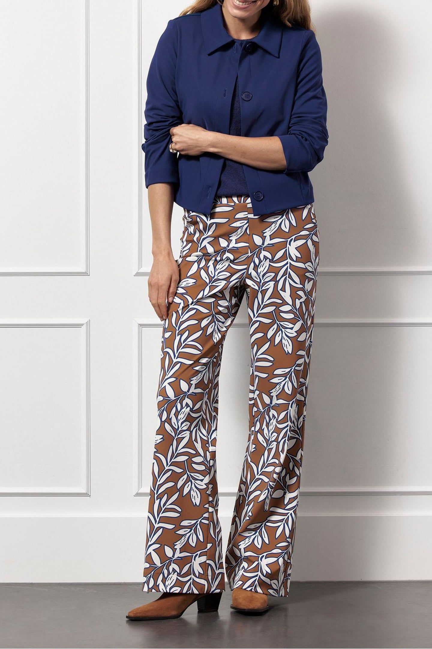 MARILON LEAVES TROUSERS CARAMEL/INK BLUE 4