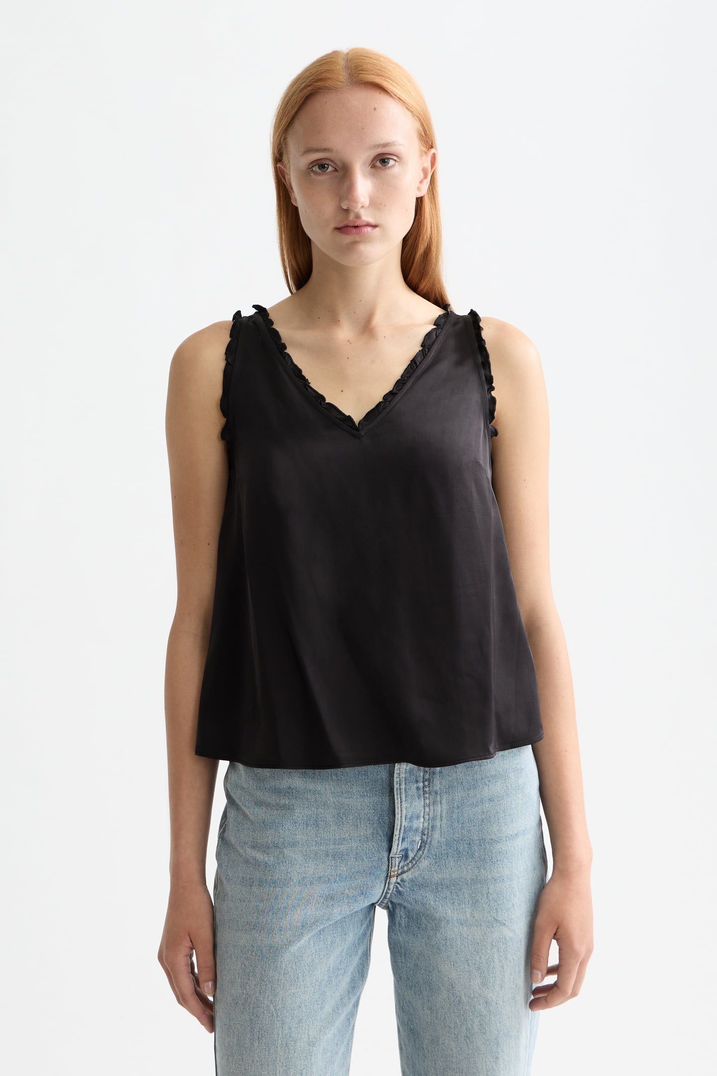 V-NECK RUFFLE TANK METEORITE 1