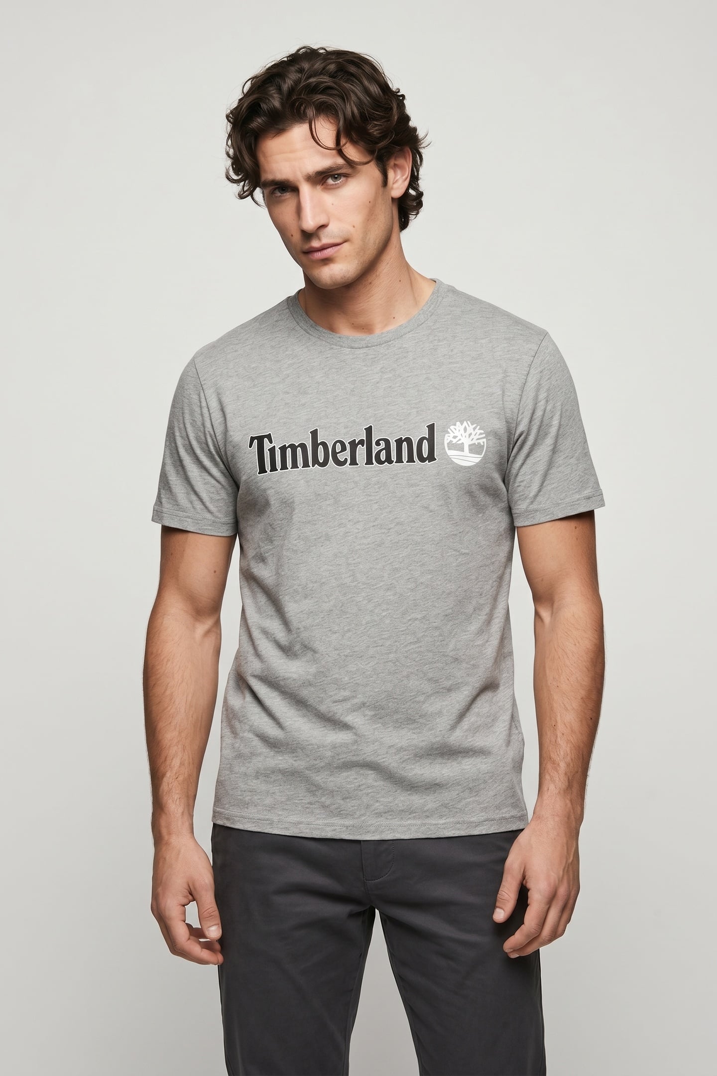 LINEAR LOGO SHORT SLEEVE TEE MED GRY HEATHER 1