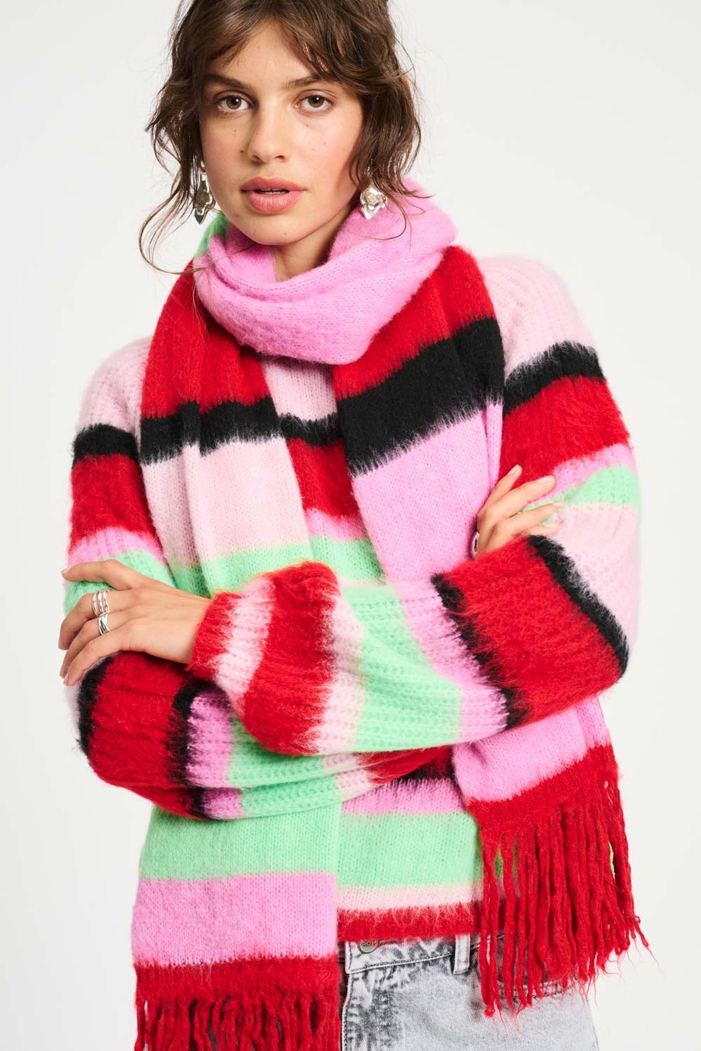 SHAWL - BRUSHED STRIPES GREEN 1