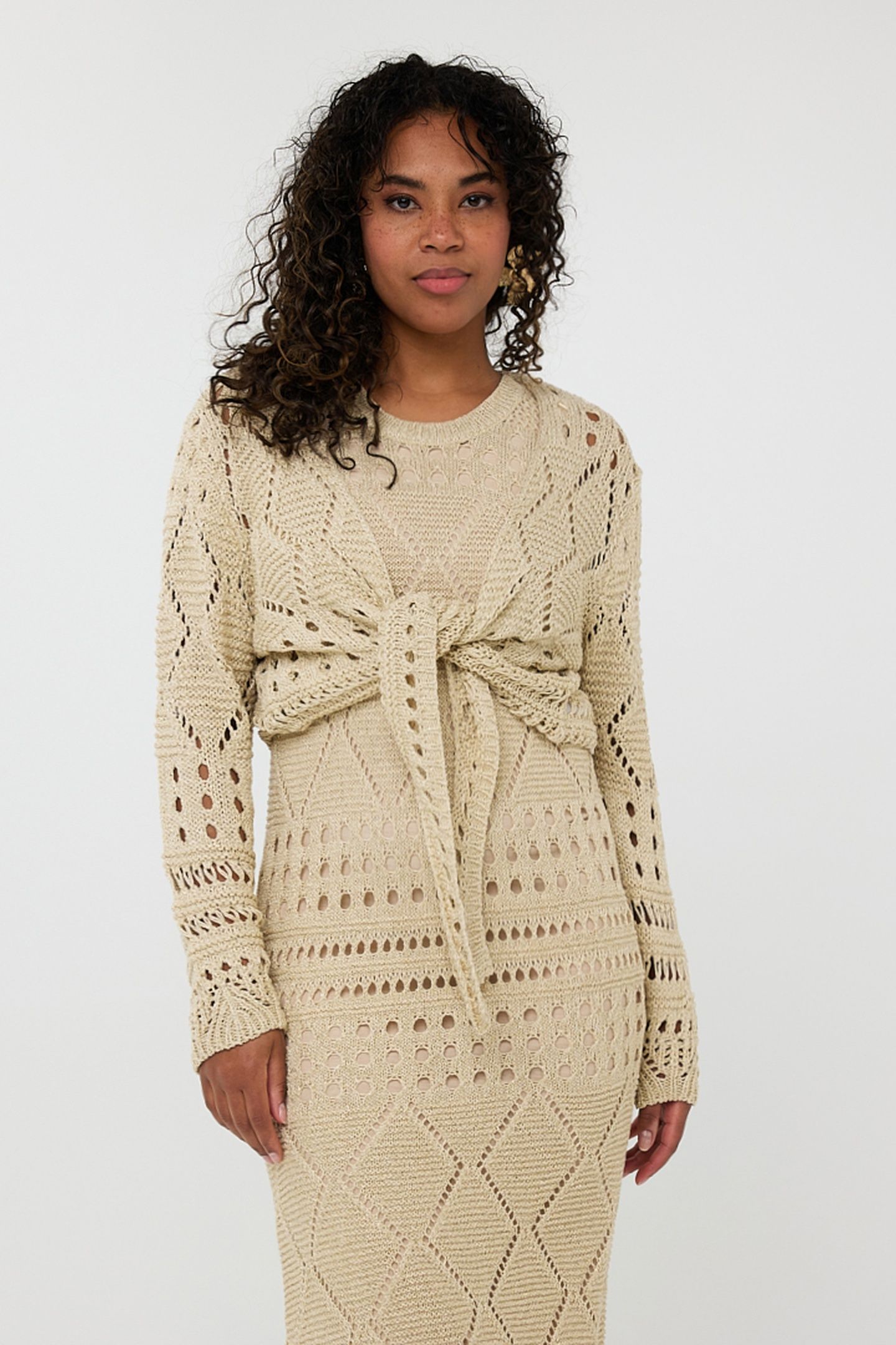 BOLERO FANCY OPEN KNIT LUREX LIGHT SAND 1