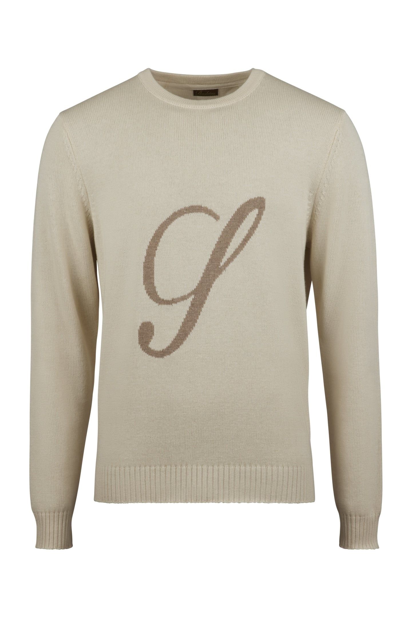CREW NECK,INTARSIA LOGO CREAM 1