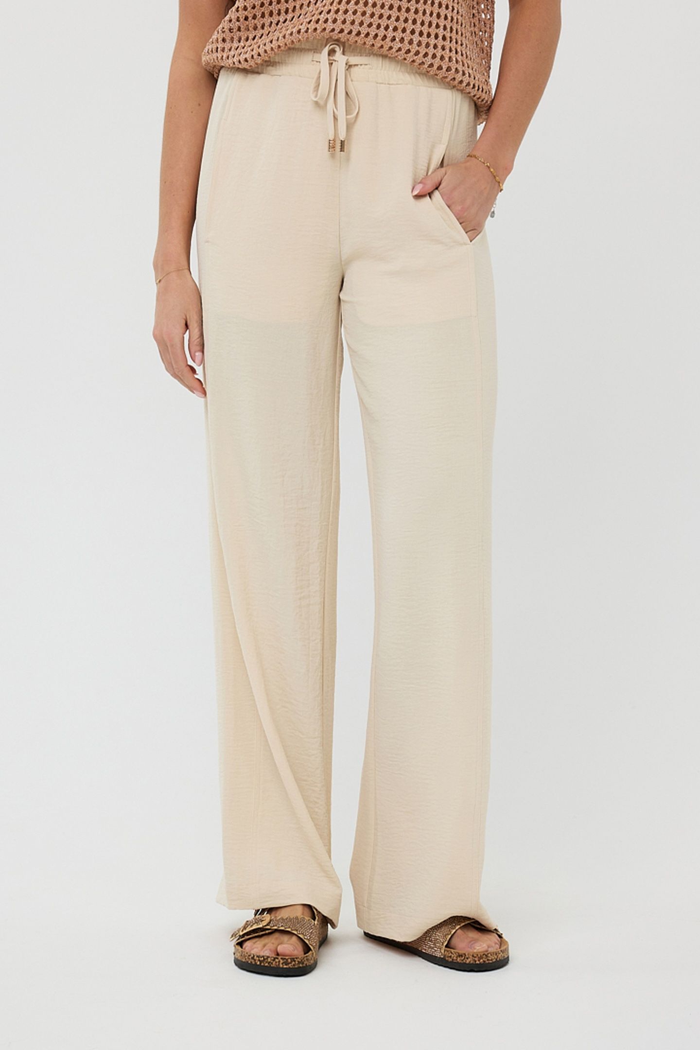 TROUSERS WIDE ELASTIC CRINKLE SAND 1
