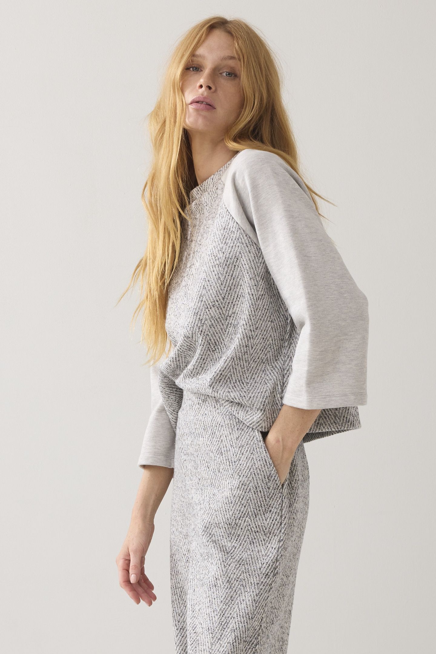 SHORTSLEEVE HARRINGBONE TOP MIST 2