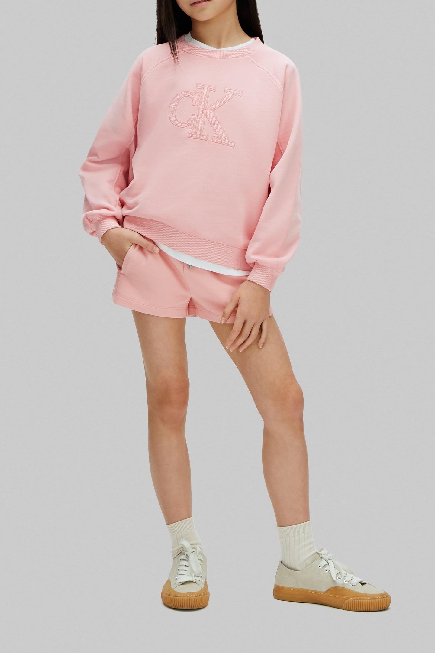 GIRLS CK FRENCH TERRY SHORTS QUARTZ PINK 2