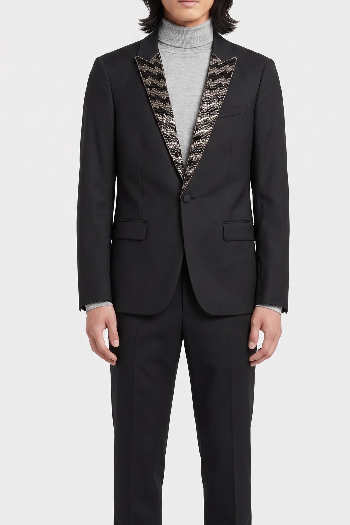 EMBROIDERED JACKET WITH LAPELS BLACK 1