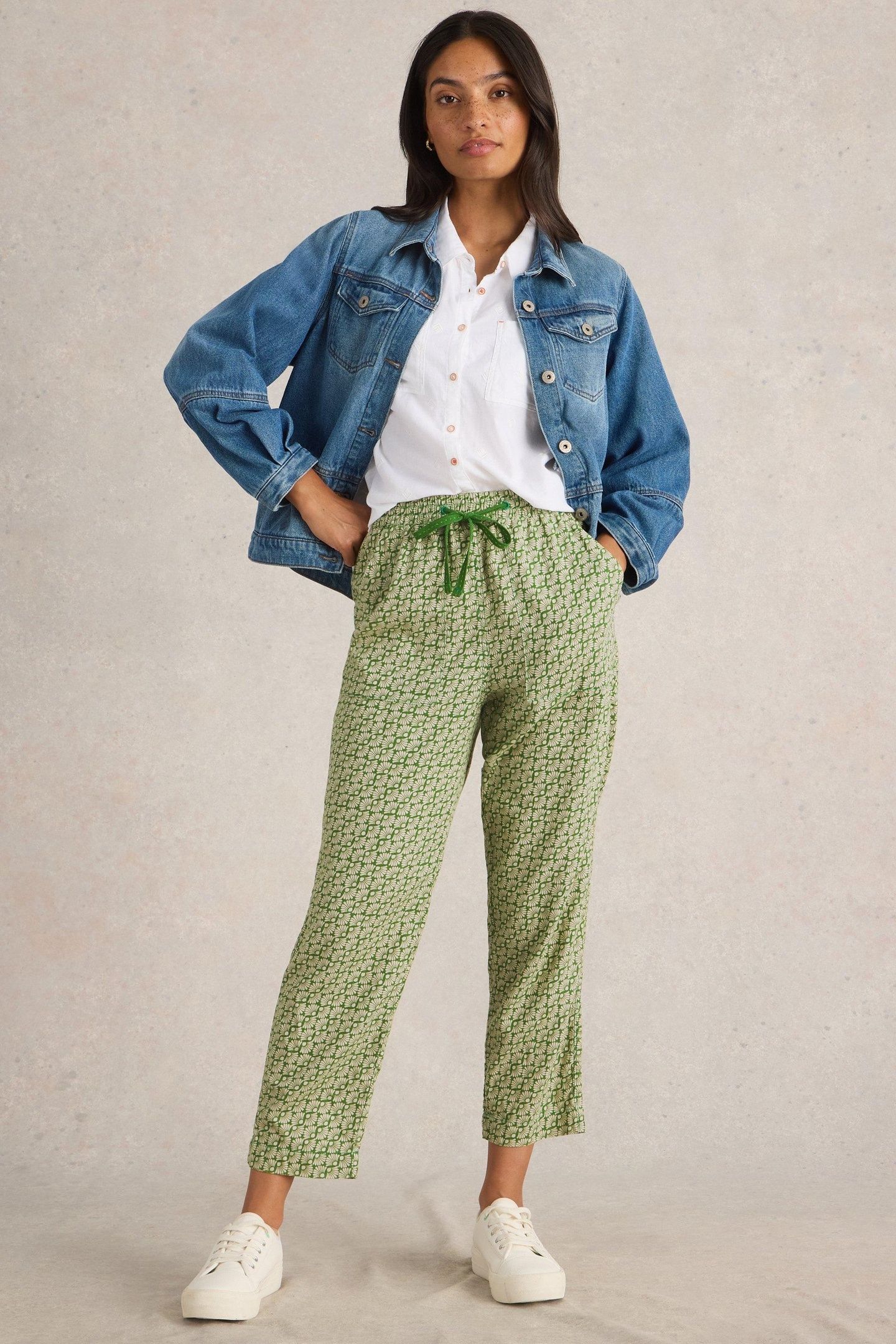 ELLE LINEN BLEND TROUSER GREEN PRINT 2