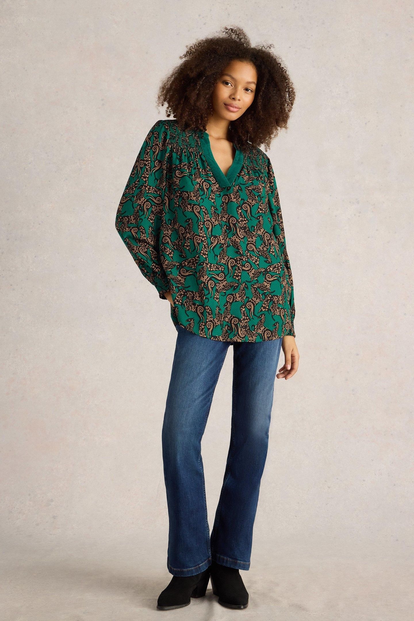 BAY PRINT LONGLINE TOP TEAL PRINT 1