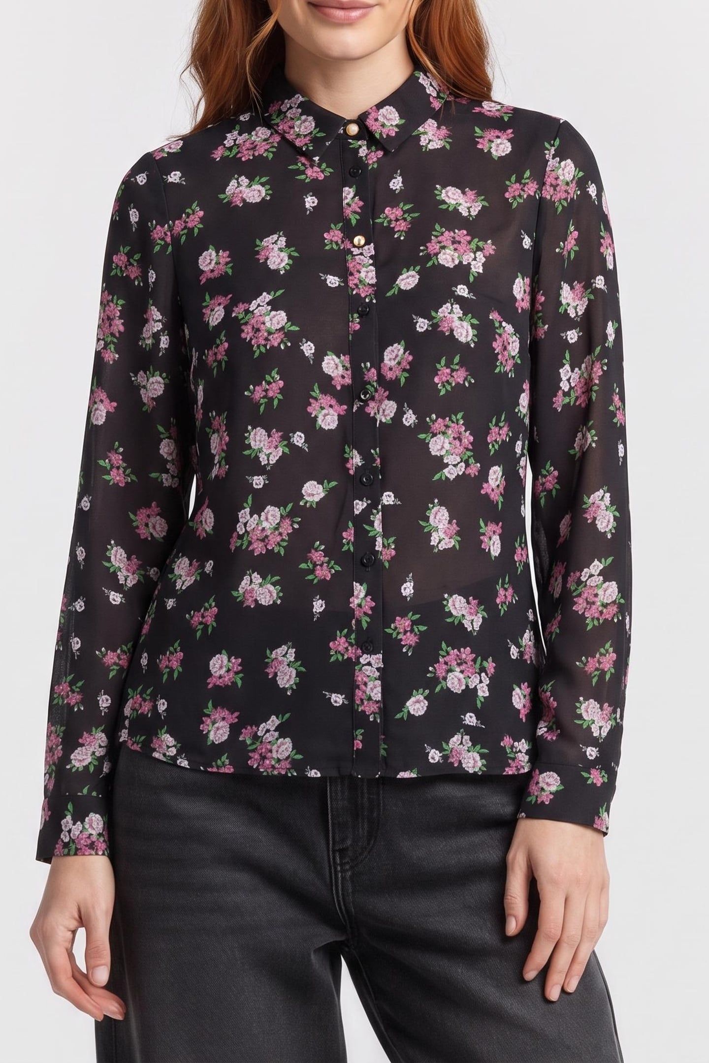 GUESS ECO LS CLOUIS SHIRT DITZY PEONIES PRINT 1