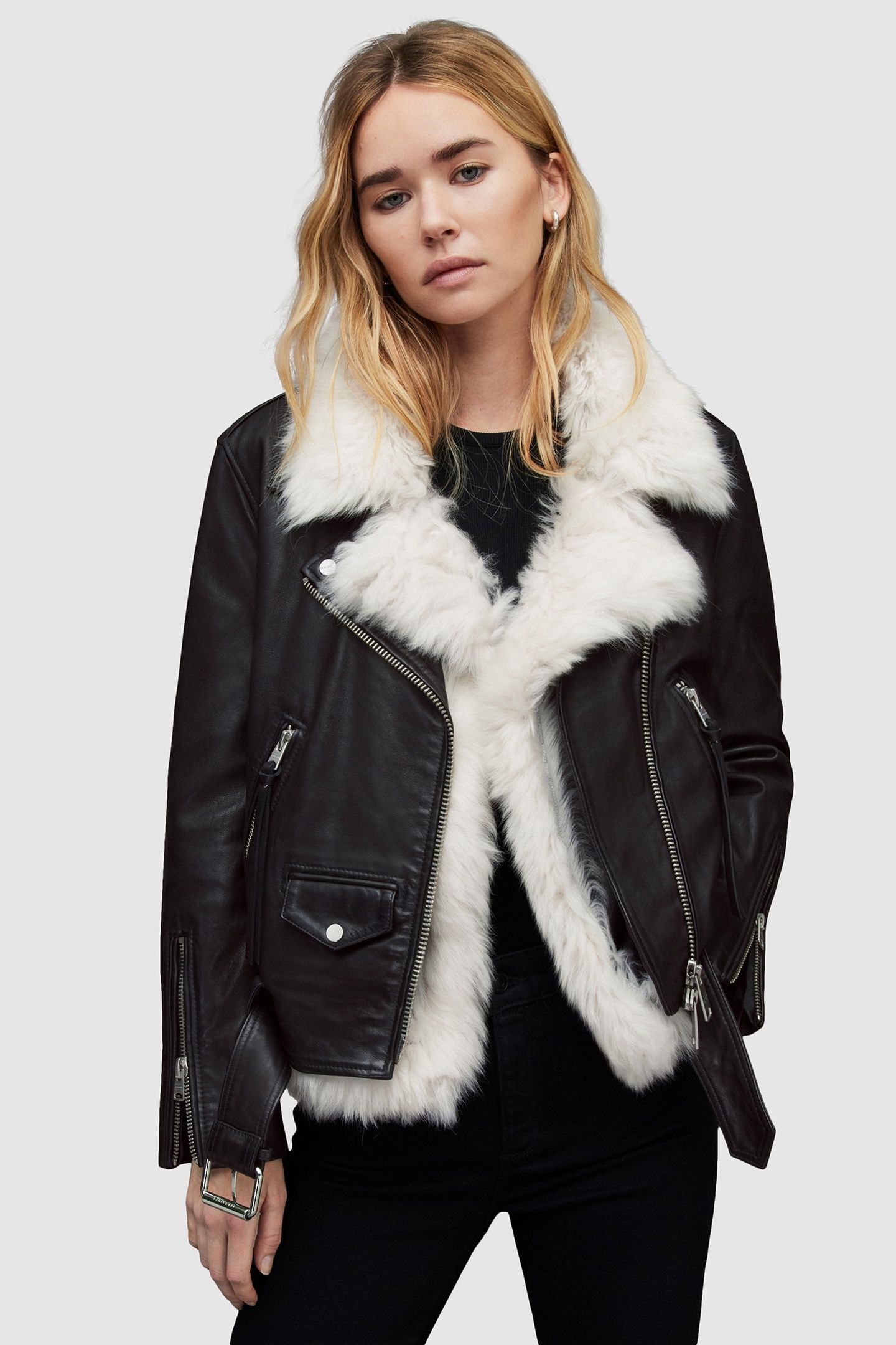 LUNA SHEARLING BIKER BLACK/NATURAL 2
