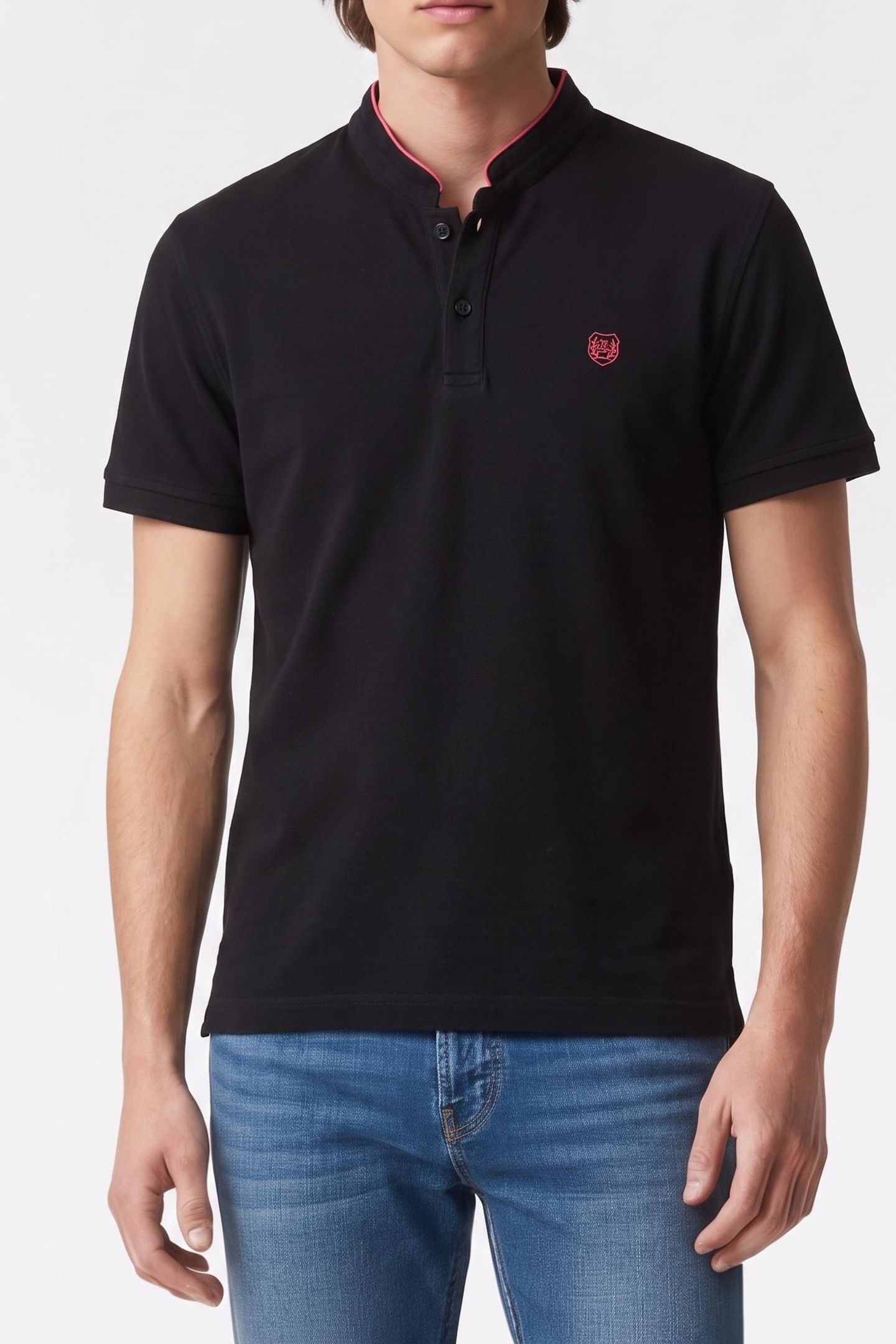 SHORT-SLEEVED POLO SHIRT WITH EMBROIDERED CREST NOIR ROSE 1