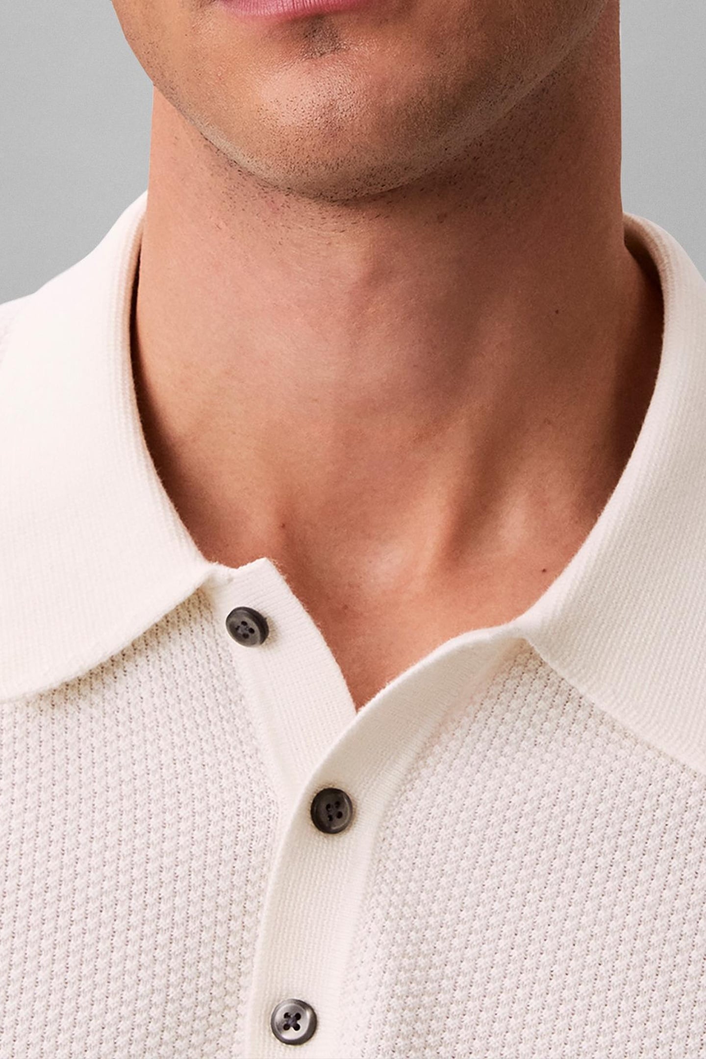 SS TEXTURED COTTON POLO SWEATER TOFU 5