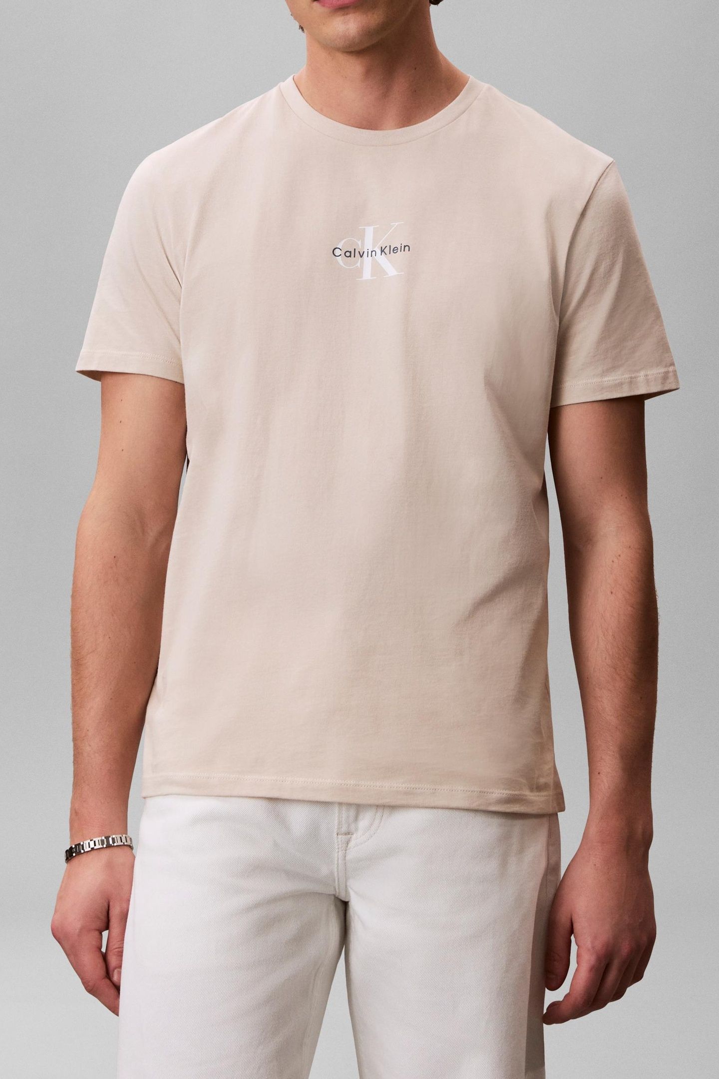 SS 30S MICRO MONOGRAM TEE OATMEAL 1