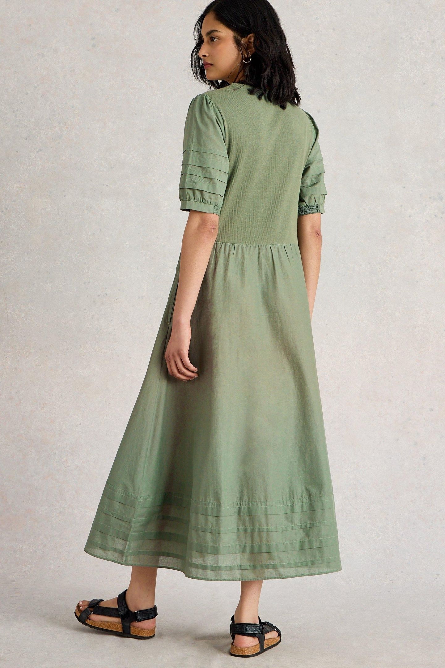 CLAUDIA FABRIC MIX DRESS DUSTY GREEN 3