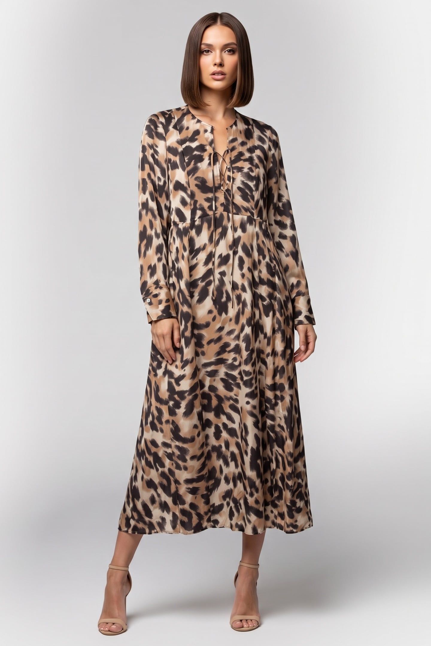 GRETA AOP DRESS BROWN 1