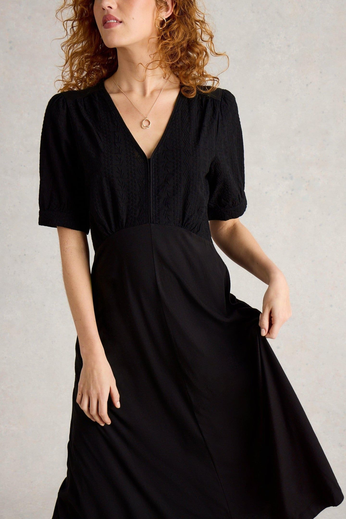 MEGAN BRODERIE JERSEY DRESS PURE BLACK 1
