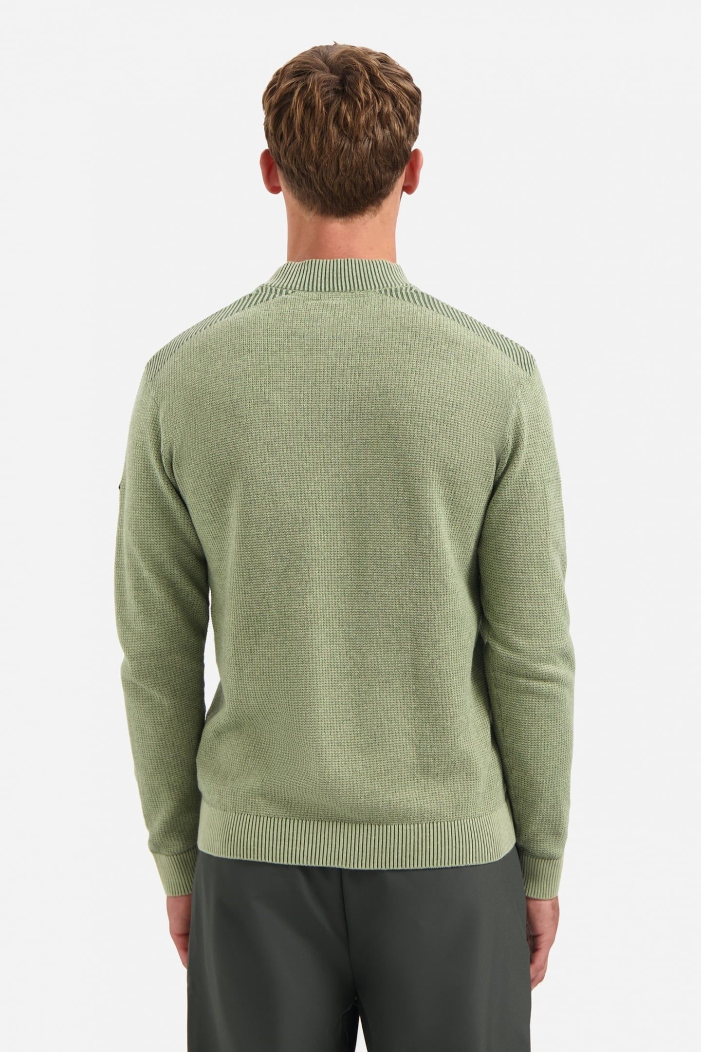 PULLOVER HALF ZIP PLATED STRUCTURE KNIT LIGHT MOSS 4