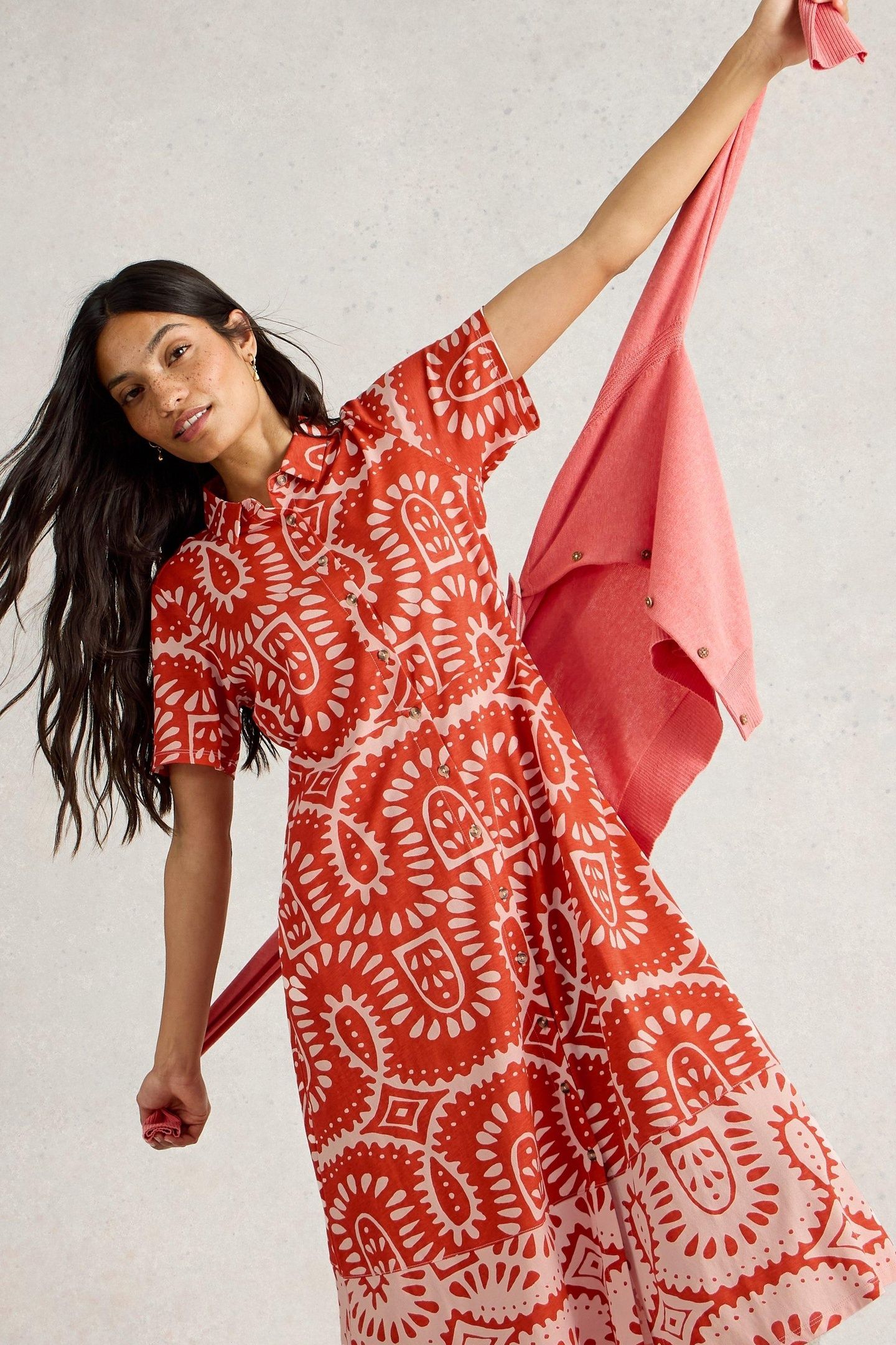 RUA JERSEY SHIRT DRESS RED PRINT 2