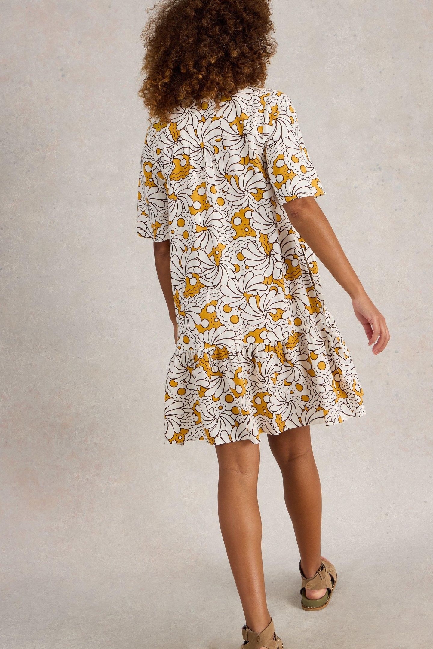 OTTO LINEN BLEND DRESS YELLOW PRINT 4