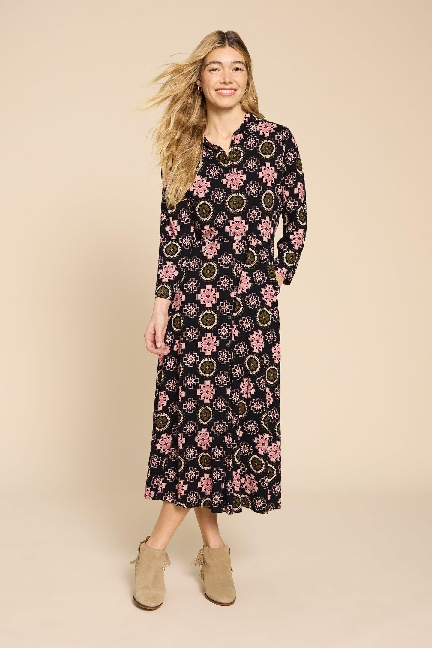 ADA JERSEY SHIRT DRESS BLACK MULTI 2