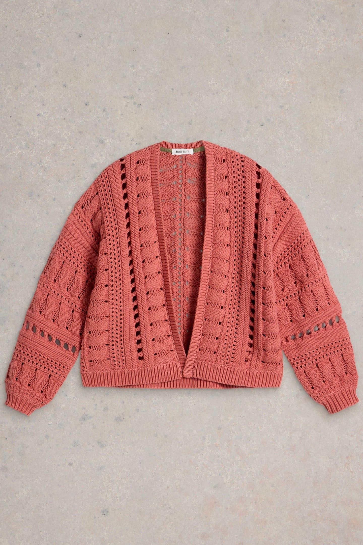 CASEY CROCHET CARDI MID CORAL 3