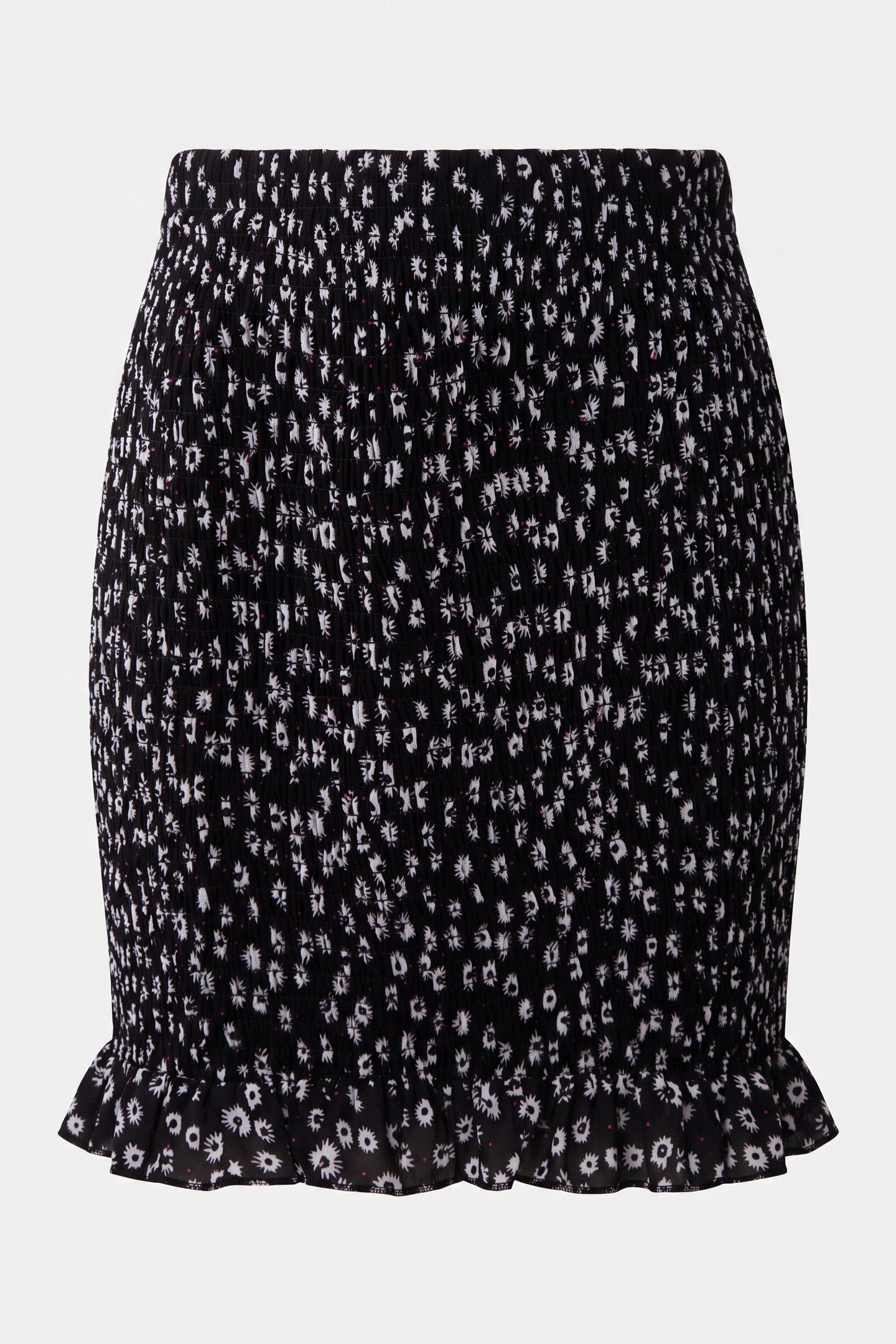 SMOCK PRINT DAISY DOT SHORT SKIRT BLACK WHITE 3