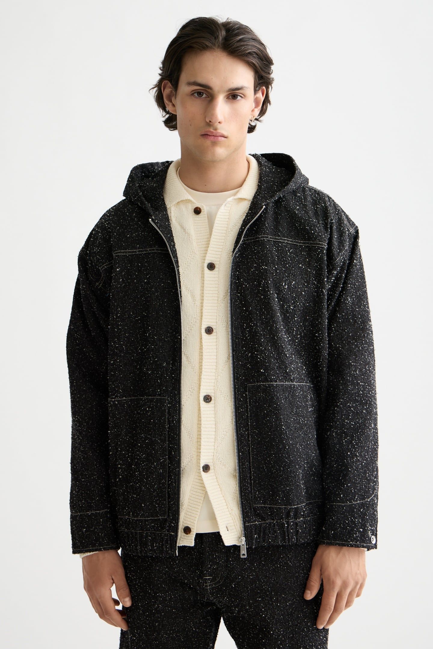 HOODED DENIM JACKET — BLACK SNOW 1