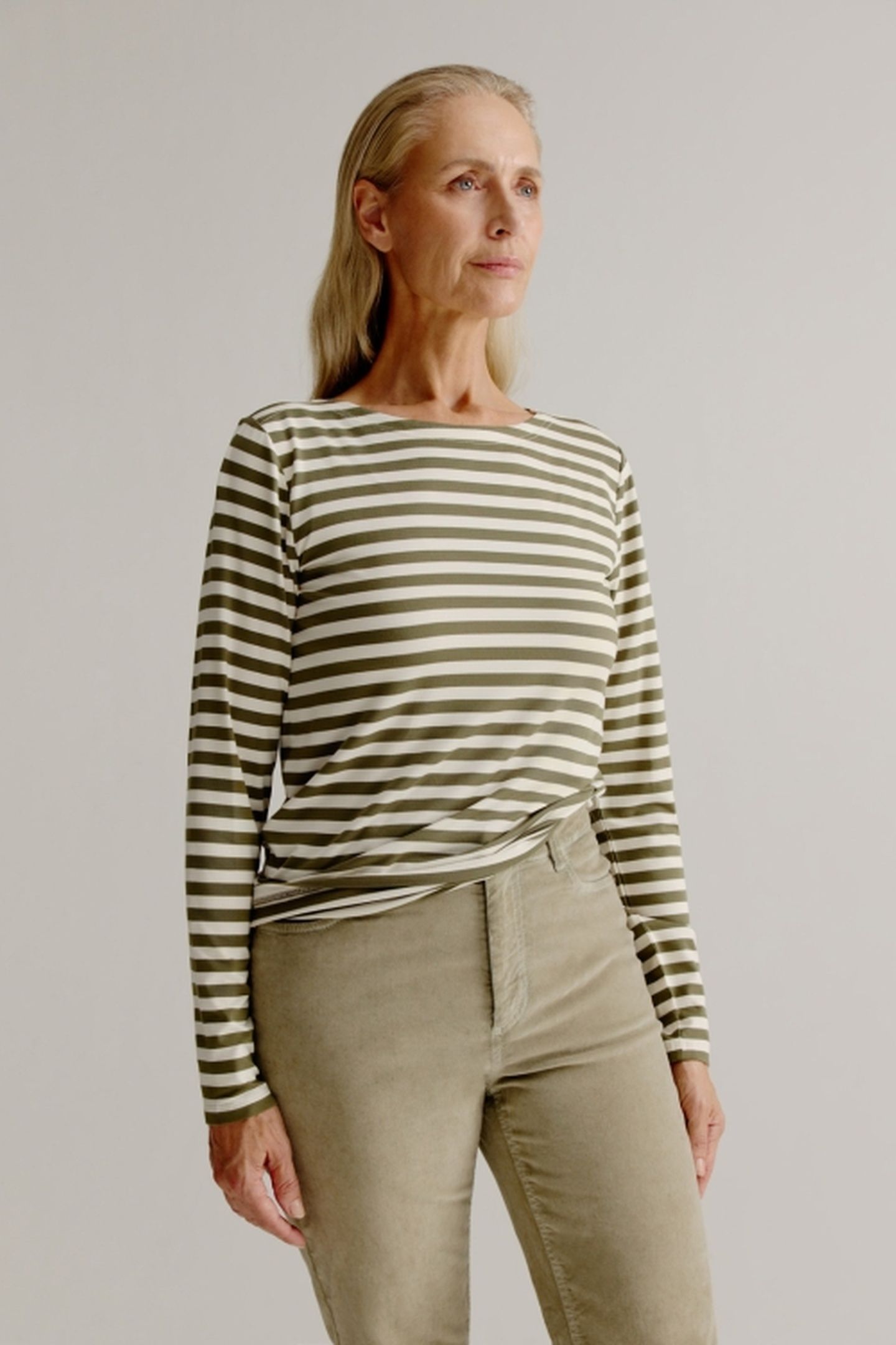 ALINE T-SHIRT STRIPE MOSS GREEN 1