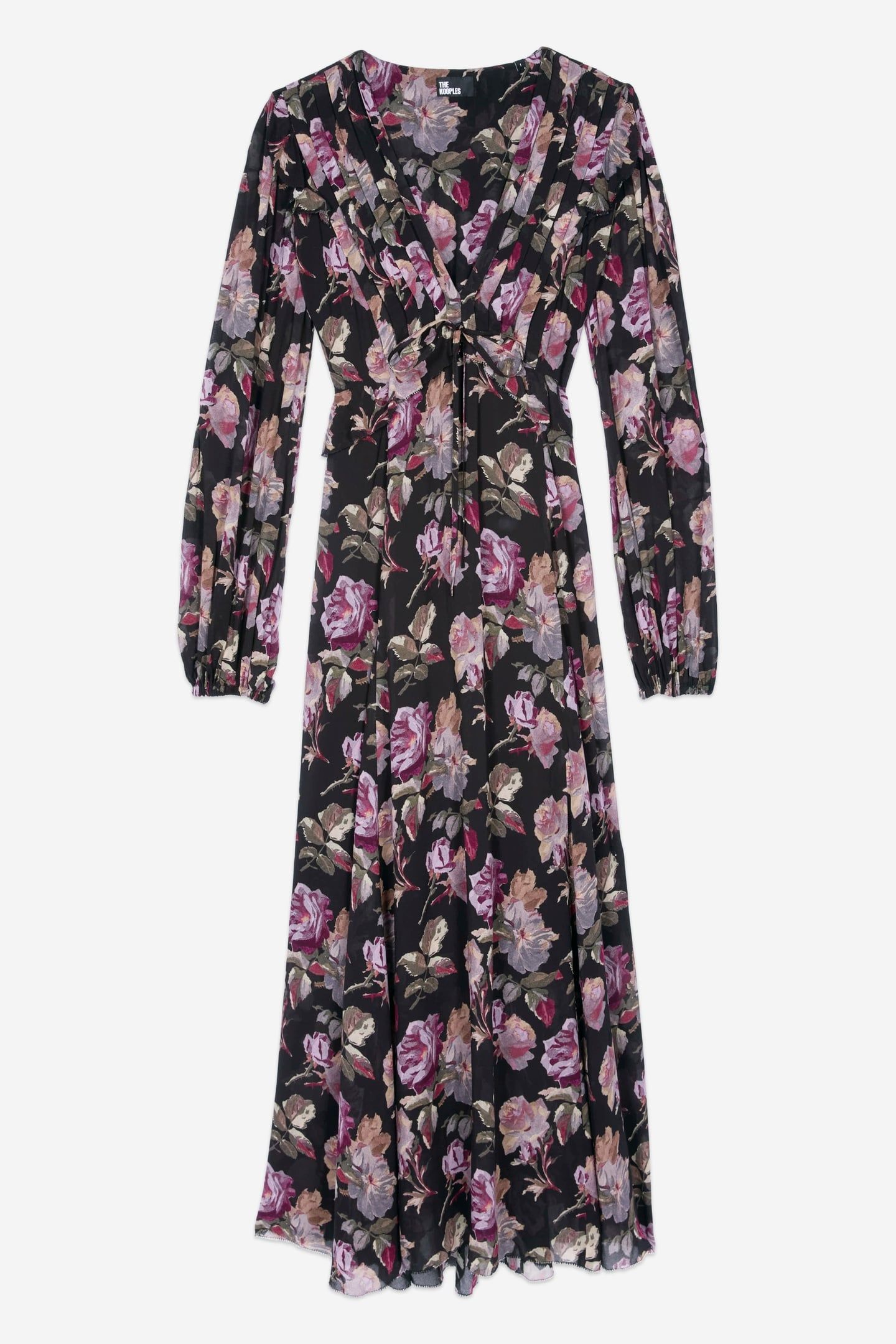 LONG-SLEEVED DRESS IN ROSE PRINT BLACK / PURPLE 4