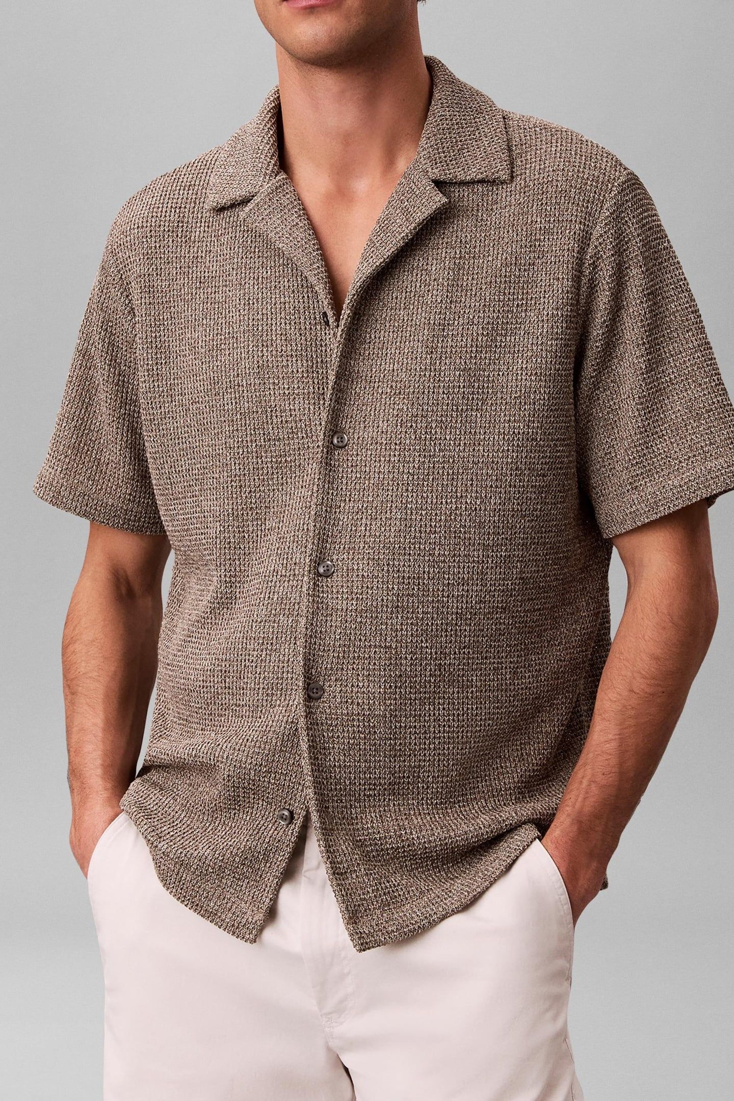 SS MESH CAMP COLLAR POLO ROASTED CASHEW 1
