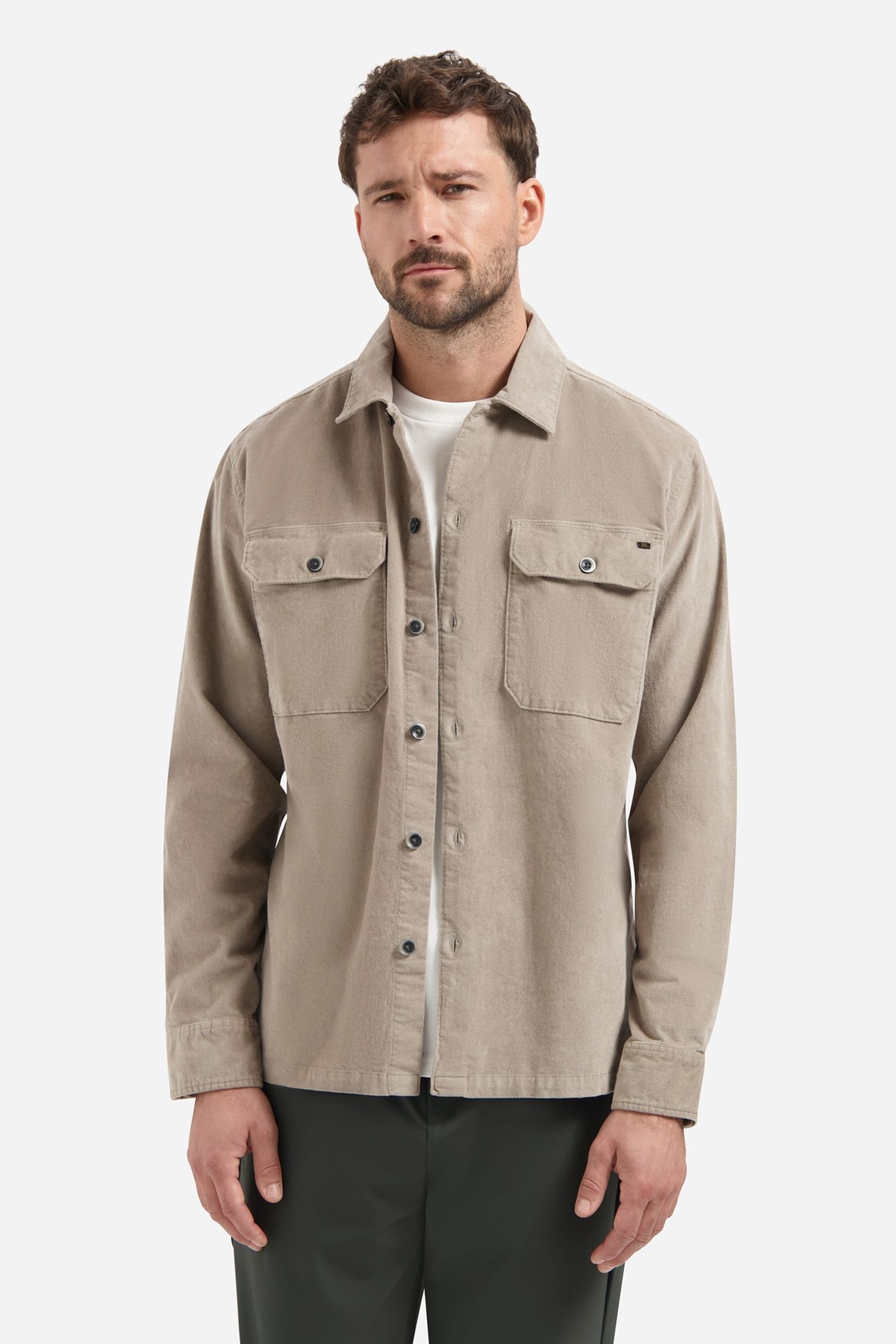 OVERSHIRT BUTTONS TWILL STRETCH CLAY 1