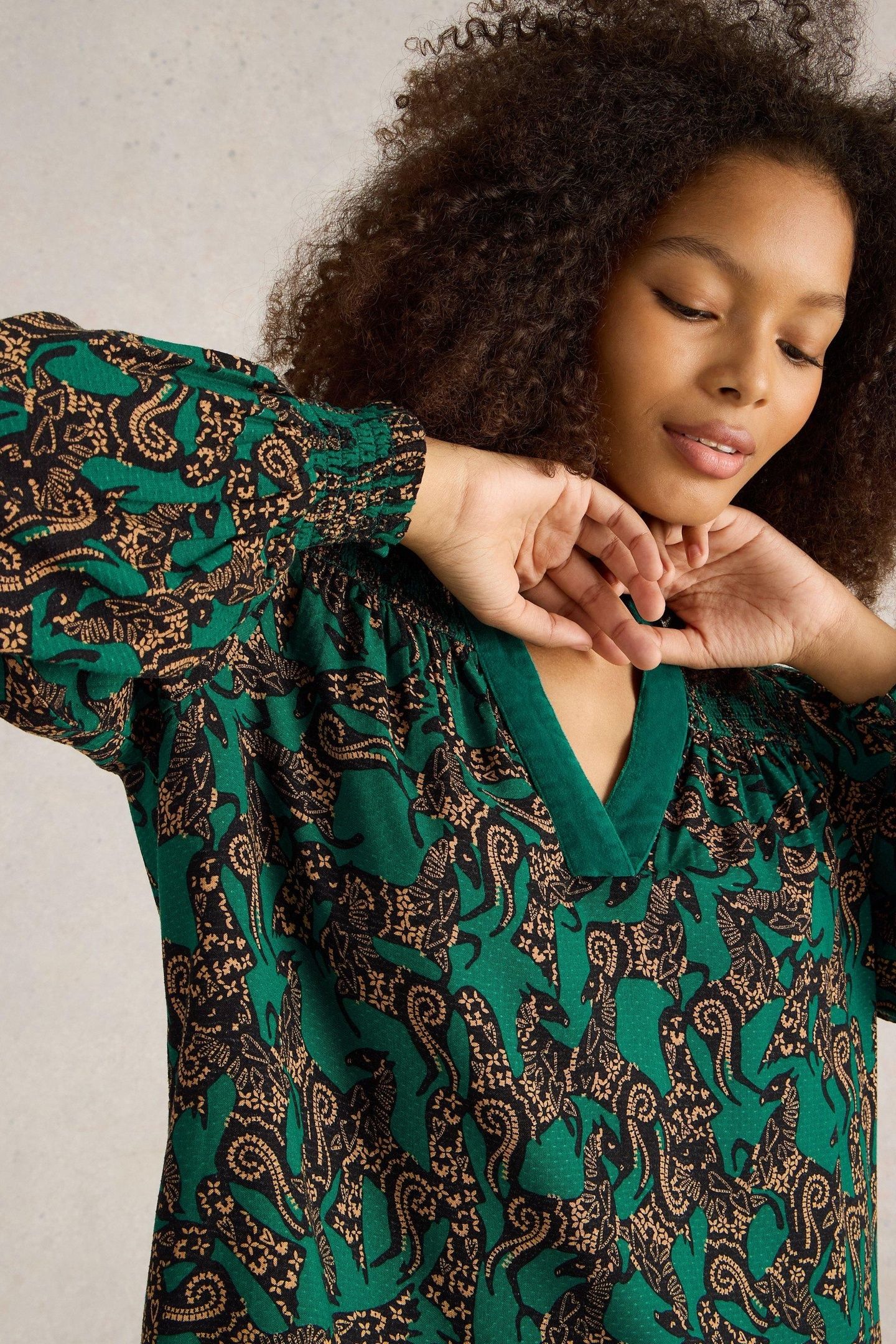 BAY PRINT LONGLINE TOP TEAL PRINT 2