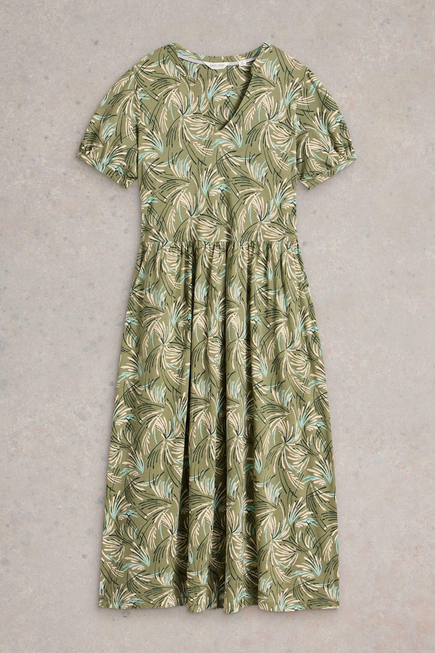 LEAH JERSEY DRESS GREEN PRINT 4