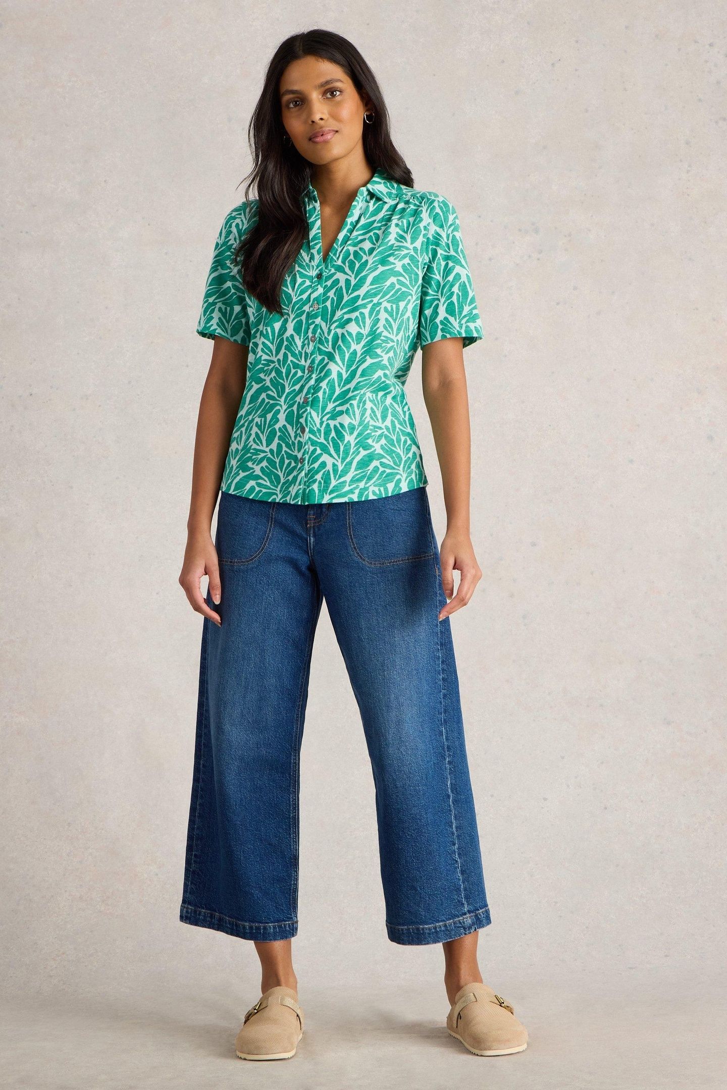 ANNIE SS JERSEY SHIRT TEAL PRINT 1