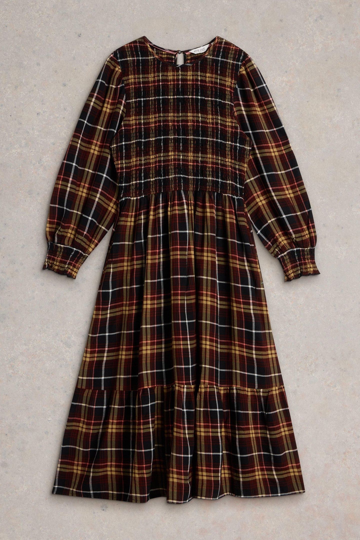 ROSA CHECK MIDI DRESS BROWN MULTI 1