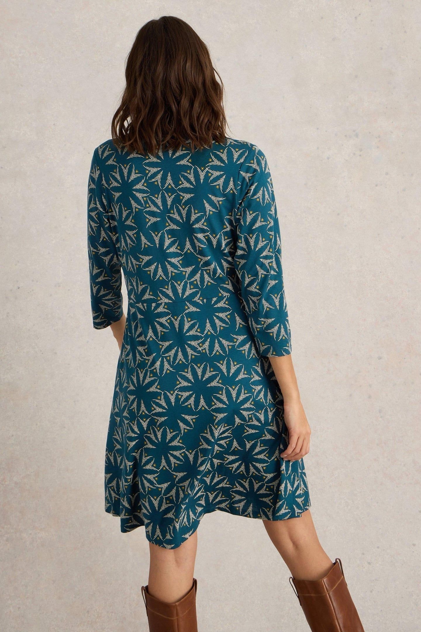 RIA JERSEY SHIRT DRESS TEAL PRINT 3