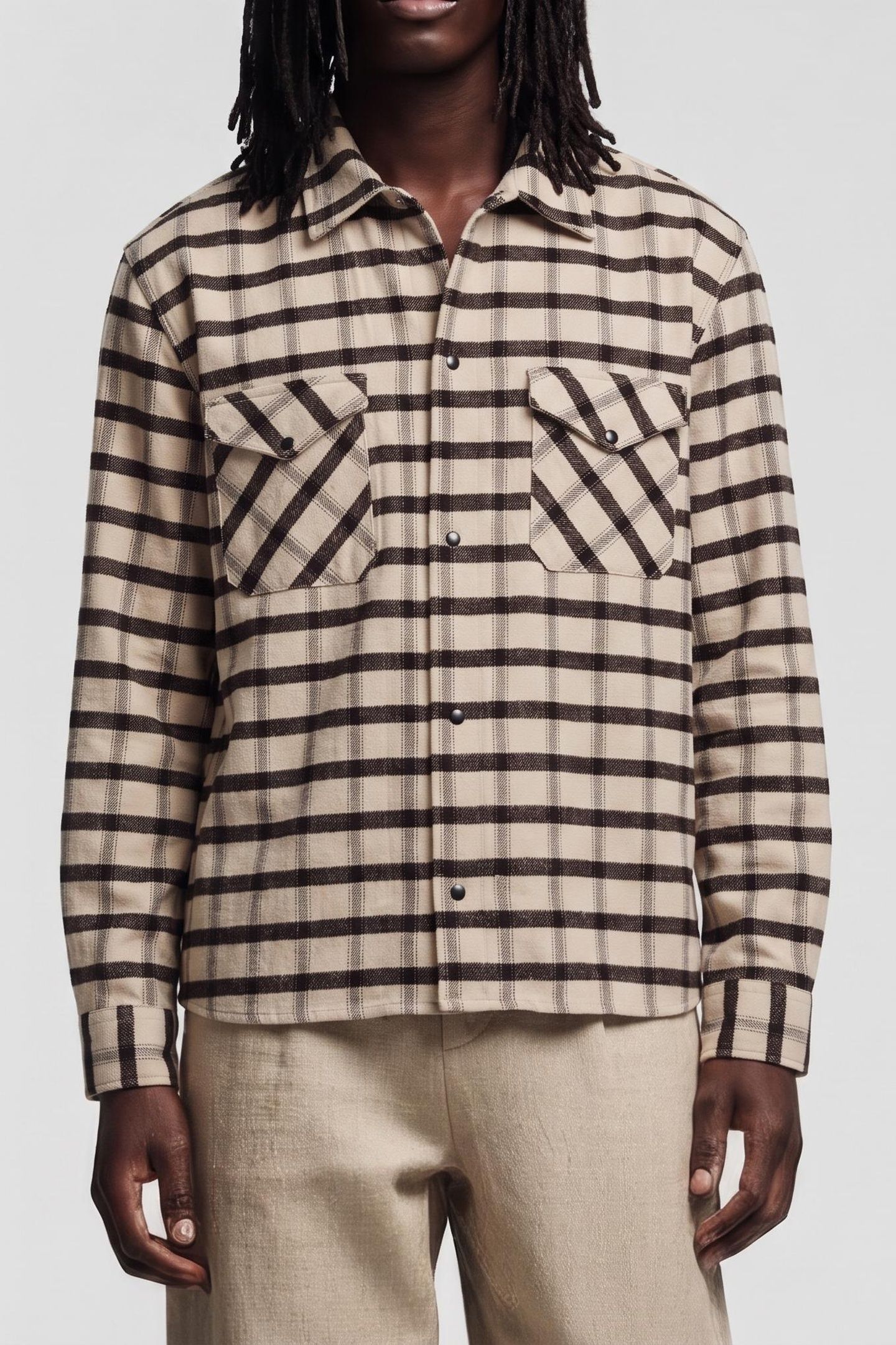 LONG-SLEEVED CHECKED SHIRT BLACK BEIGE 1